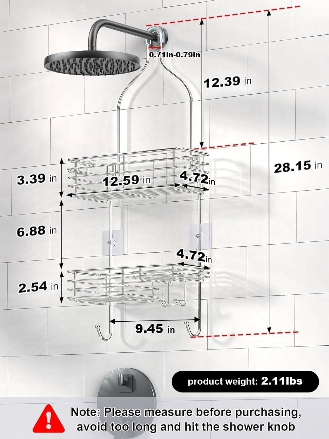 SMARTAKE Shower Head Caddy - Rustproof Stainless Steel Organizer for Bathroom Storage | Silver