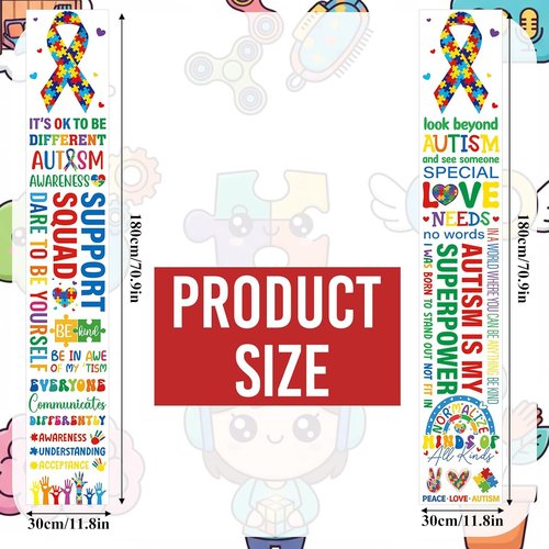DoubleFill Autism Awareness Banners - 2 Pcs Puzzle Piece Door Decorations for Indoor/Outdoor Use
