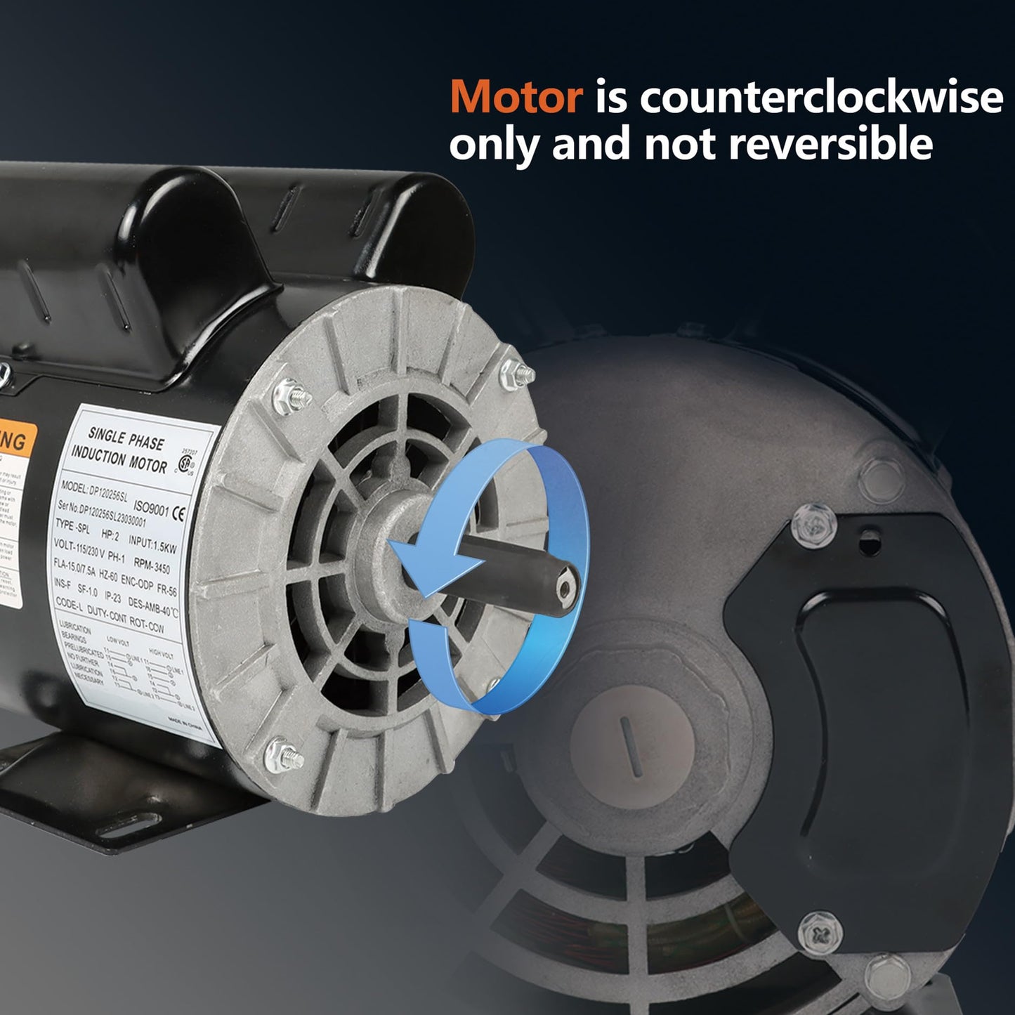Air Compressor Motor 2 HP SPL Motor 56 Frame 5/8 Inch Shaft 120/240V