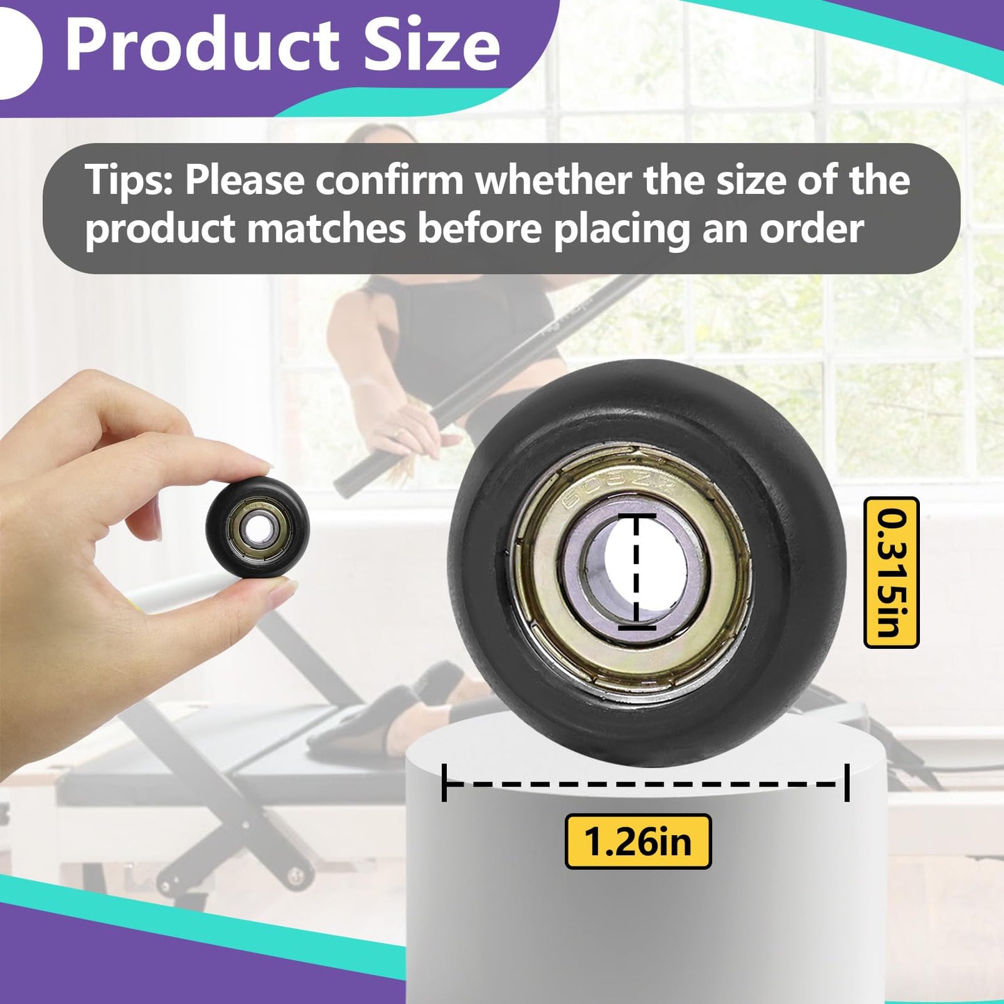4 PCS Black Roller Wheels Replacement Compatible with Aero Pilates Reformer, Pilates Reformer Machines Wheels, Smooth and Quiet Sliding