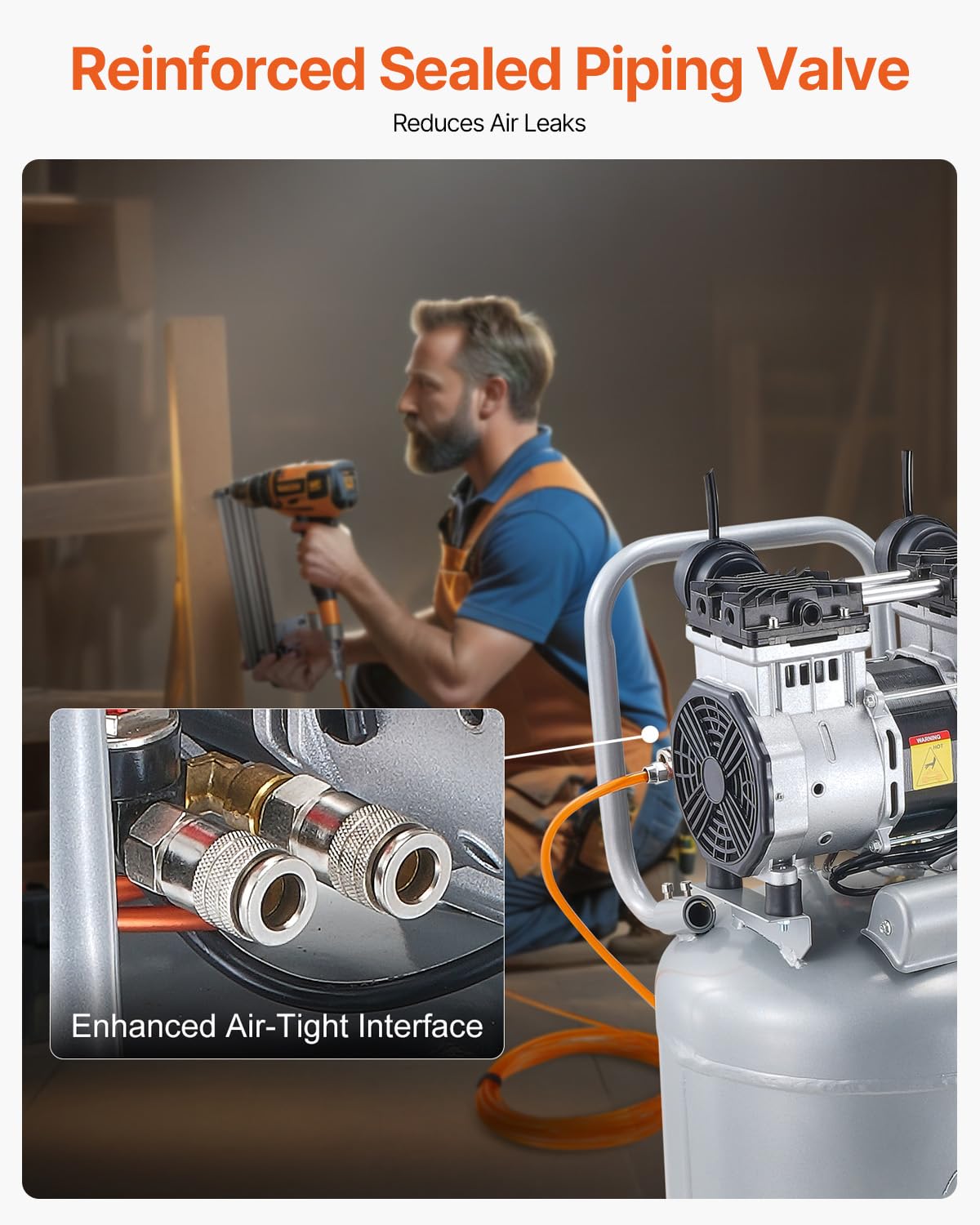 VEVOR 13-Gallon Air Compressor, 2HP, 4.6 SCFM@90PSI, Oil-Free Tank, 66dB Quiet Operation, Ideal for Tire Inflation, Woodworking, Auto Repairs, and Spray Painting (Maximum Pressure 125 PSI)