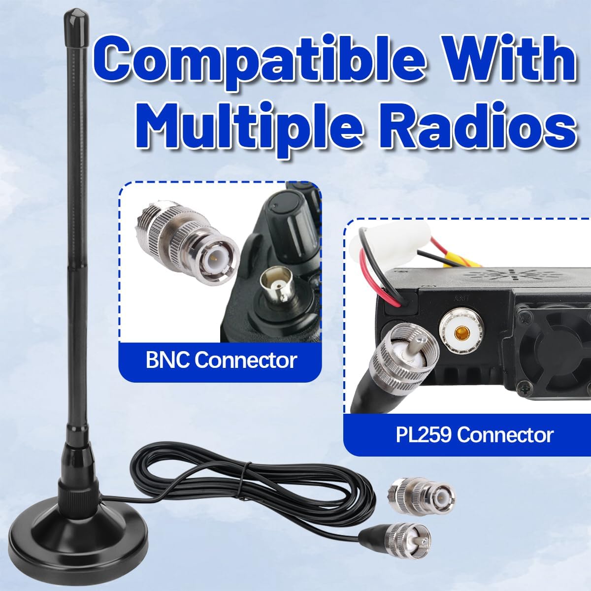 Arridioter 27MHz PL259 Connector,9.84ft RG58 CB Radio Antenna Magnetic Base Kit with BNC Coaxial Cable Compatible