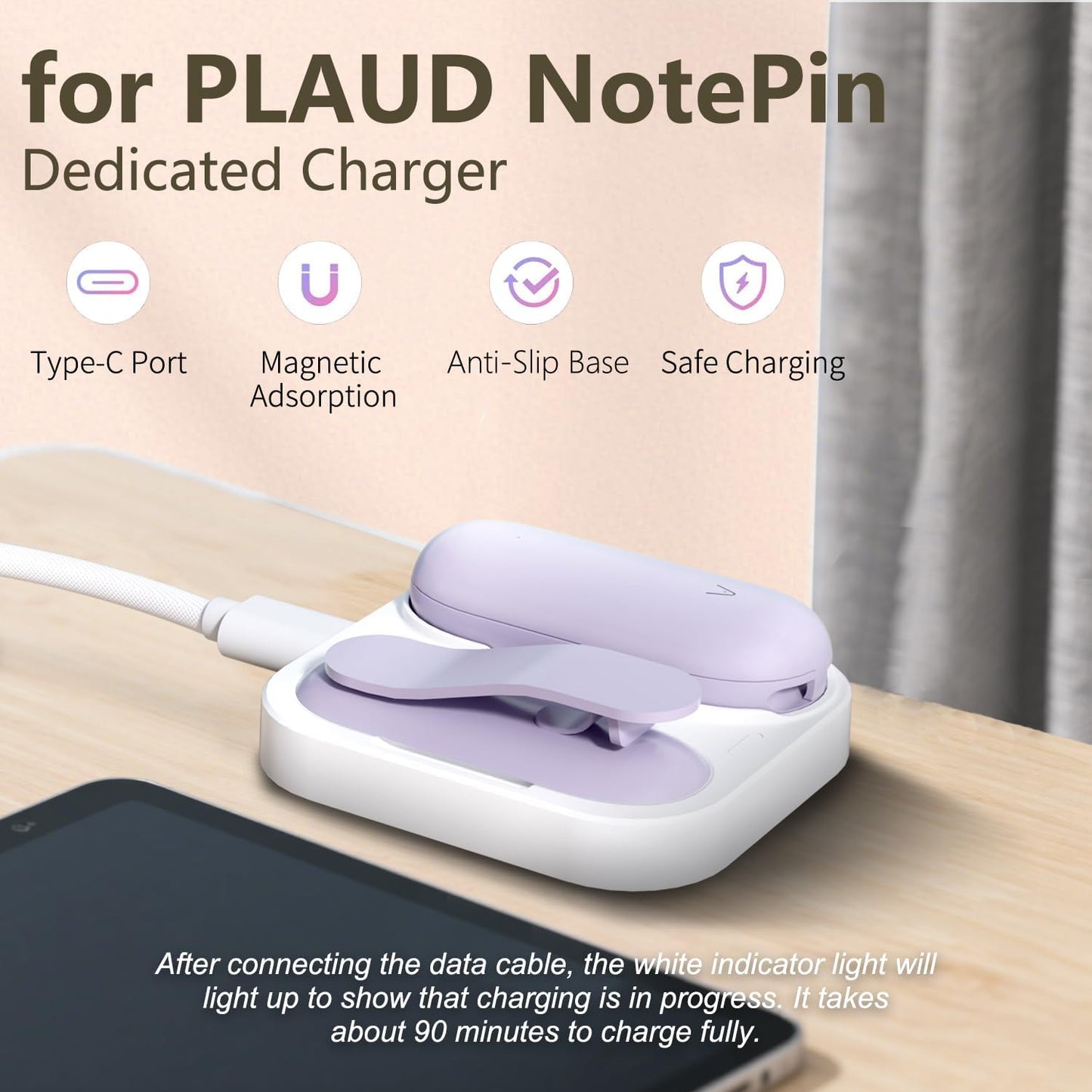 Tedubax 2-in-1 Magnetic Charging Dock for PLAUD NotePin Voice Recorder with USB-C Braided Cable, Fast Charging