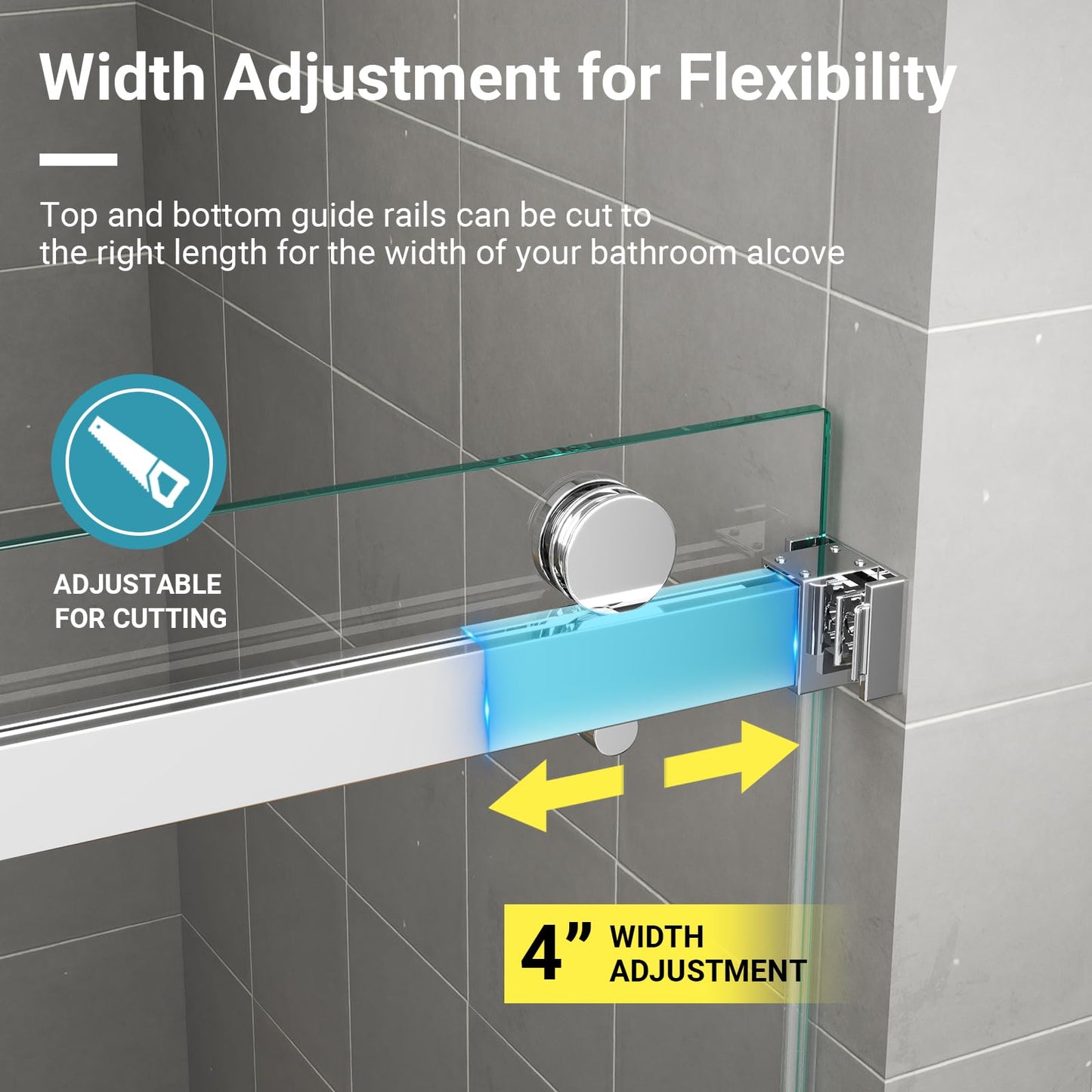 56"-60" W x 76" H Frameless Shower Door, 3/8" (10mm) ANSI Certified Tempered Glass, Double Sliding Bypass, Stainless Steel, Chrome