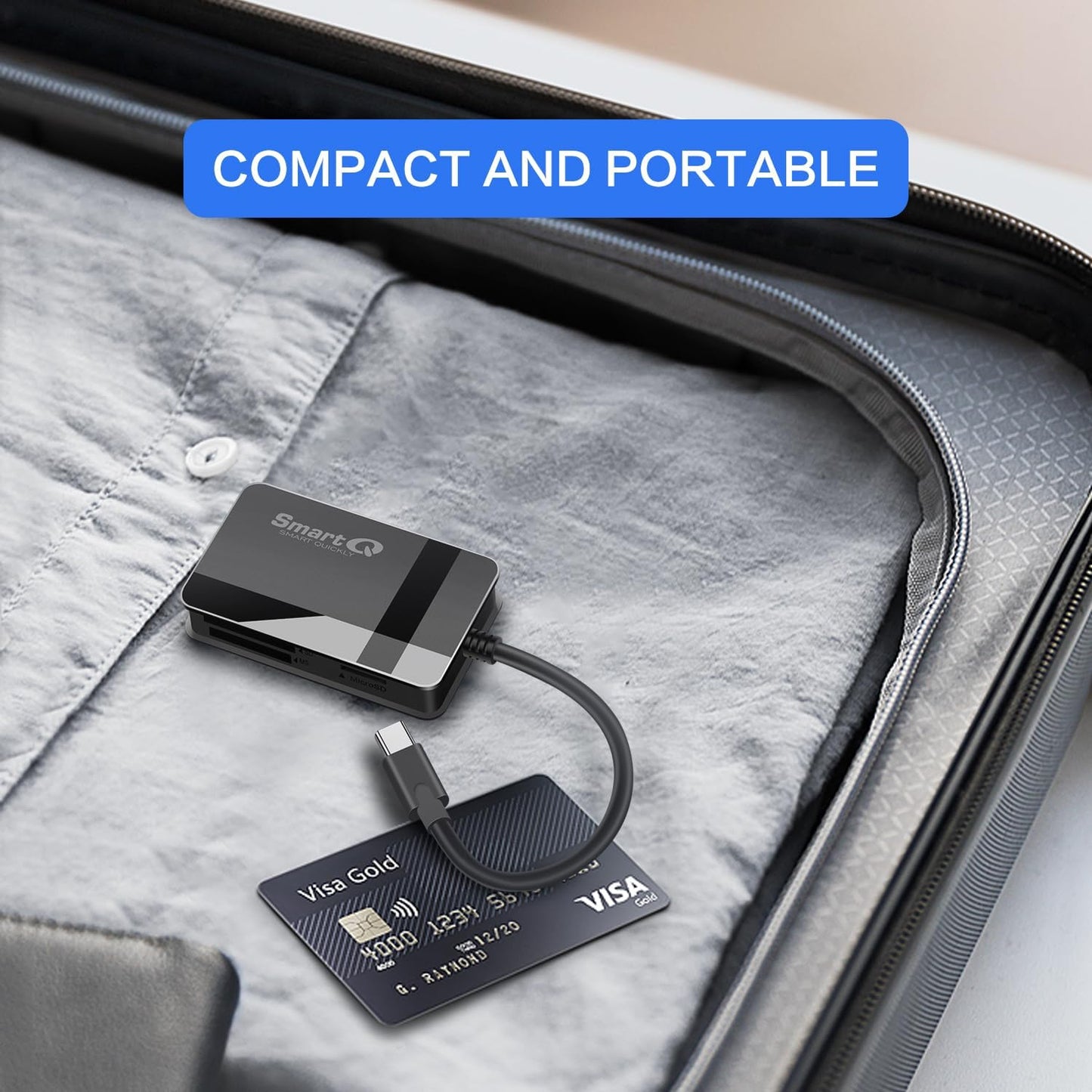 SmartQ 4-in-1 3.0 S10/S9/S8, 2 SD Card Reader, USB C SD/Micro SD/MS/CF Memory Card Reader, Adapter for Camera