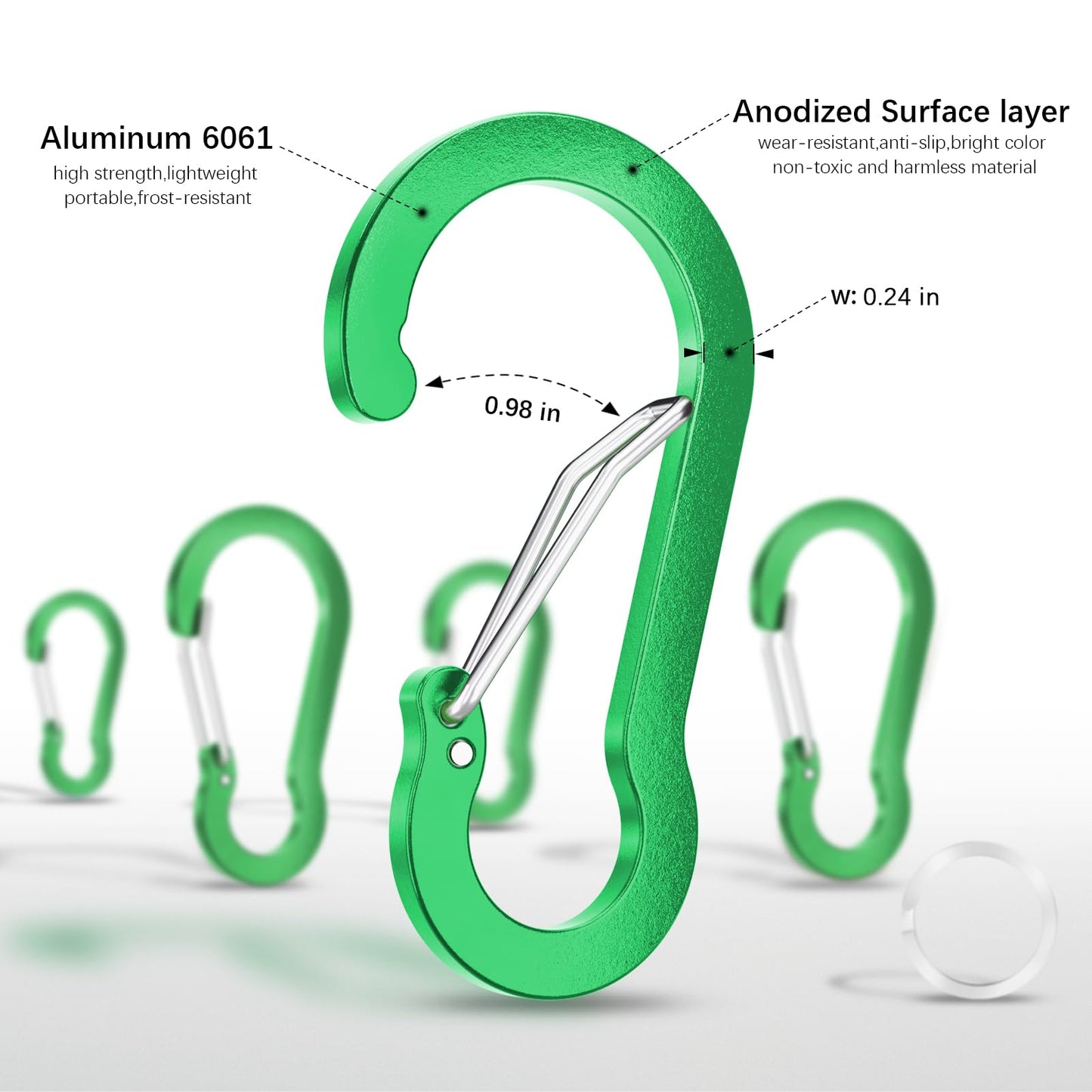 sprookber 3.2 Inch Aluminum Carabiner Clips D Ring, Caribeaner Spring Snap Hook with Keychain for Camping, Hiking, Gym & Outdoor Gear, Set of 10(Multicolor)