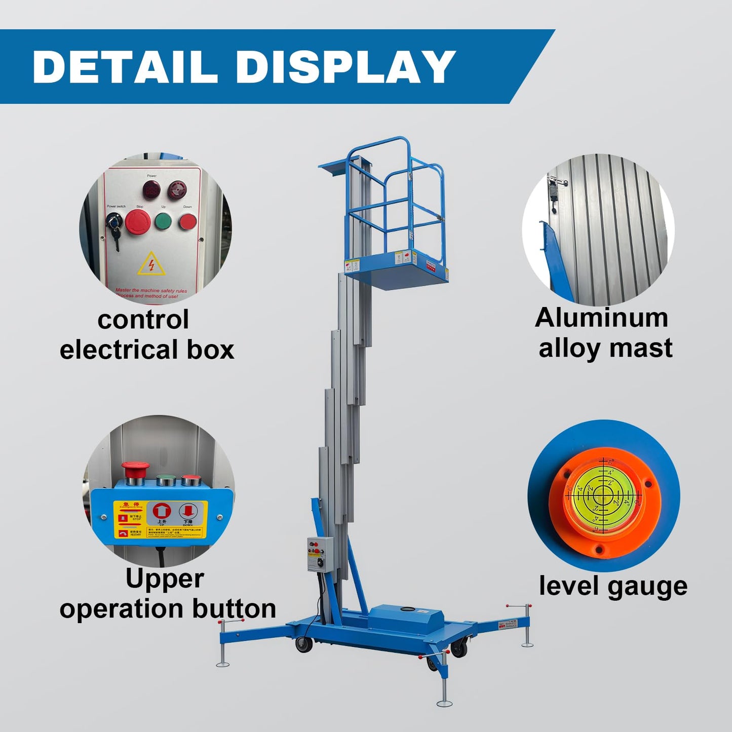 Electric Hydraulic Man Lift Aluminum Alloy Mobile Scaffolding Platform, 19.7ft Max Lifting Height, 275lbs/125kg Rated Load for Warehouse, Construction & Maintenance (Single Support, 19.7FT/6m)