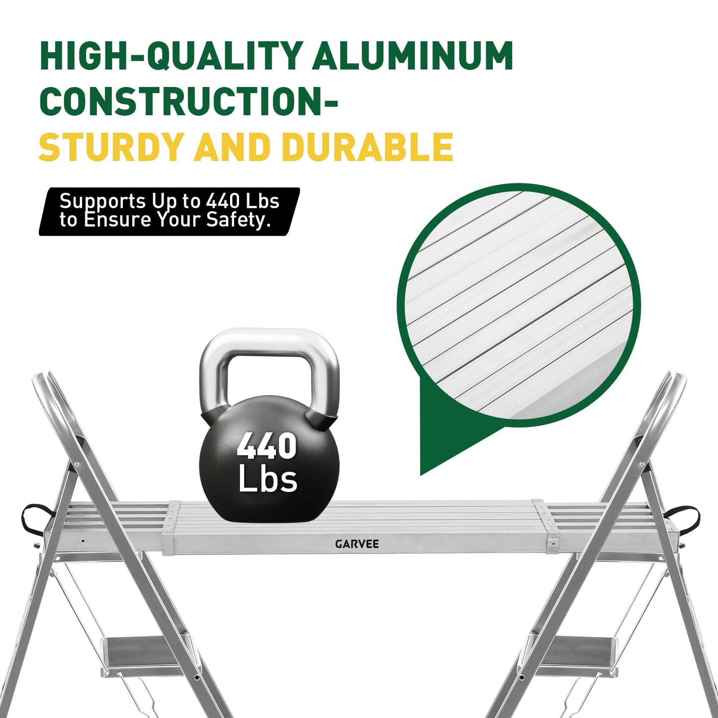 Garvee 6-9FT Aluminum Telescoping Work Plank, 12.5 inch Width Extension Plank, 440Lbs Capacity Extension Boards, Adjustable Scaffolding Plank with Skid-Proof Platform Scaffold Ladder Accessory