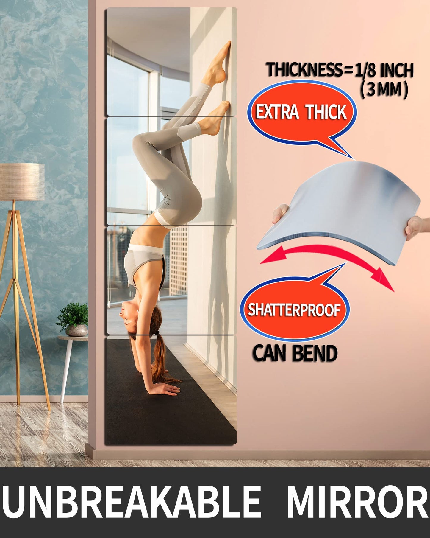 Unbreakable Acrylic Mirror Non-Glass shatterproof Mirror Full Length Wall Gym for Home Mirror Frameless Home Fitness Mirrors (4pcs,12 in x12 in ), Silver