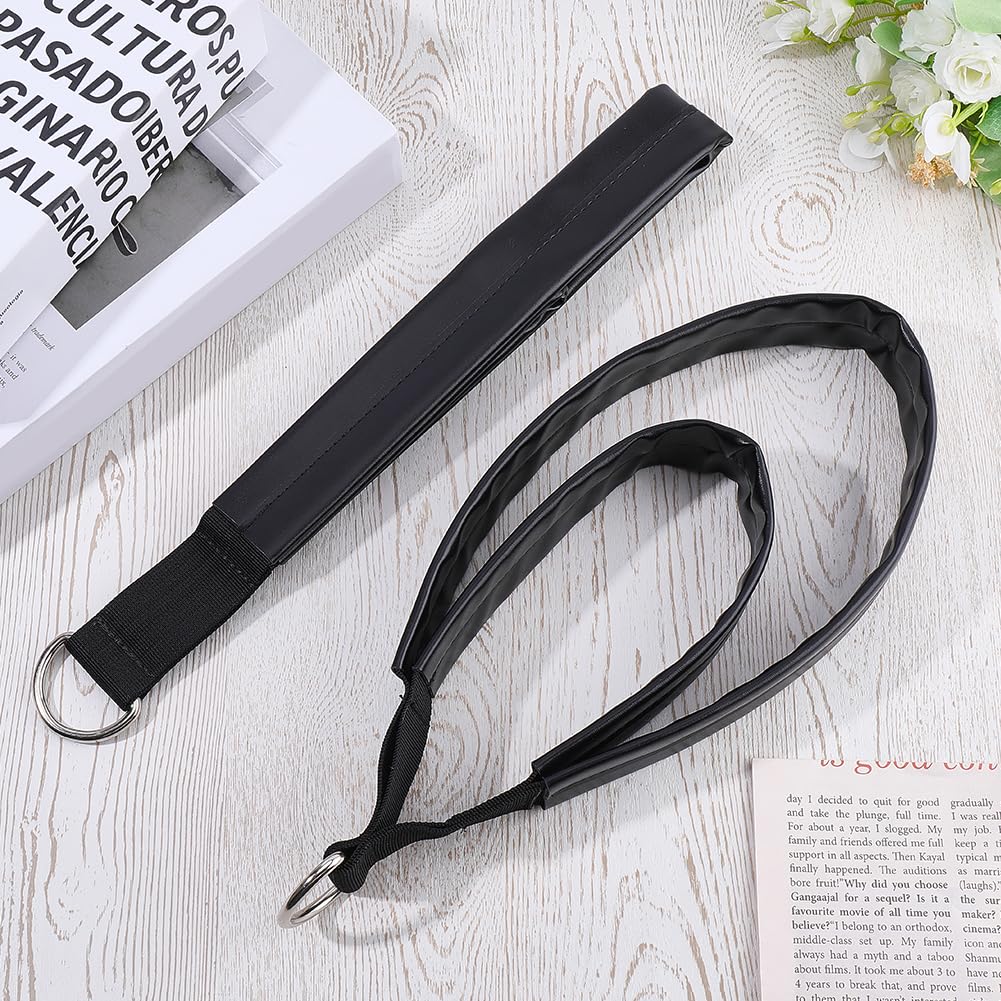 CALFOVERA 2Pcs PU Leather Pilates Straps Handles Double Loop D-Ring Exercise Straps Black Comfortable Yoga Exercise Handle Padded for Reformer Padded Home Gym Workout Equipment Accessories
