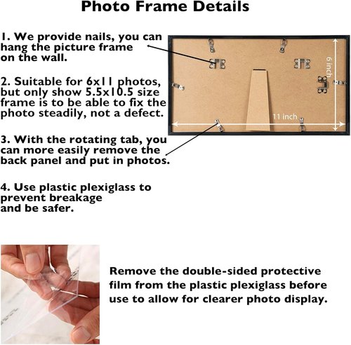 JCJMY 6x11 Picture Frame - Black Wall & Tabletop Display | Shatter-Resistant Plexiglass, Versatile Mounting Options