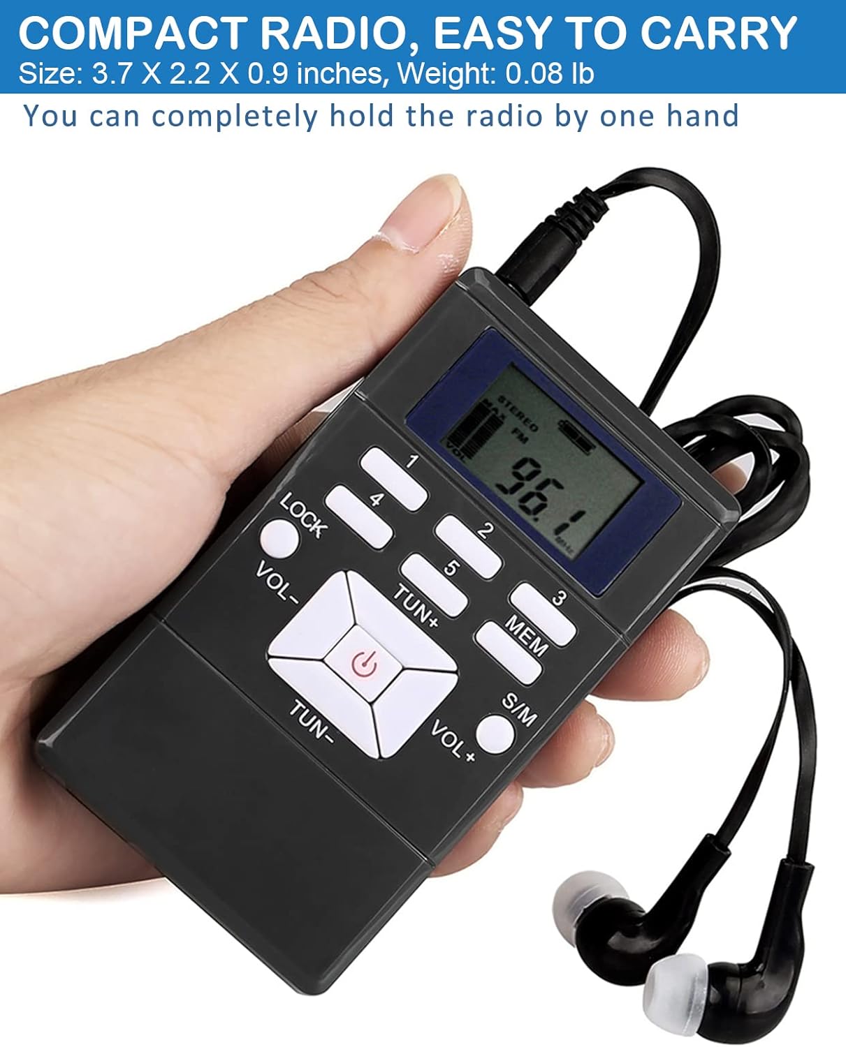 ZHIWHIS Mini Portable FM Radio, Stereo LCD Digital Display Tuning Pocket Walkmen Transistor Conference Receiver
