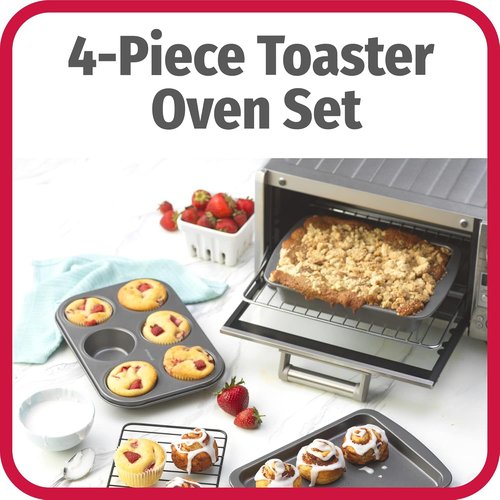 GoodCook Nonstick Steel Toaster Oven Set - 4-Piece Gray Set with Sheet Pan, Rack, Cake Pan & Muffin Pan
