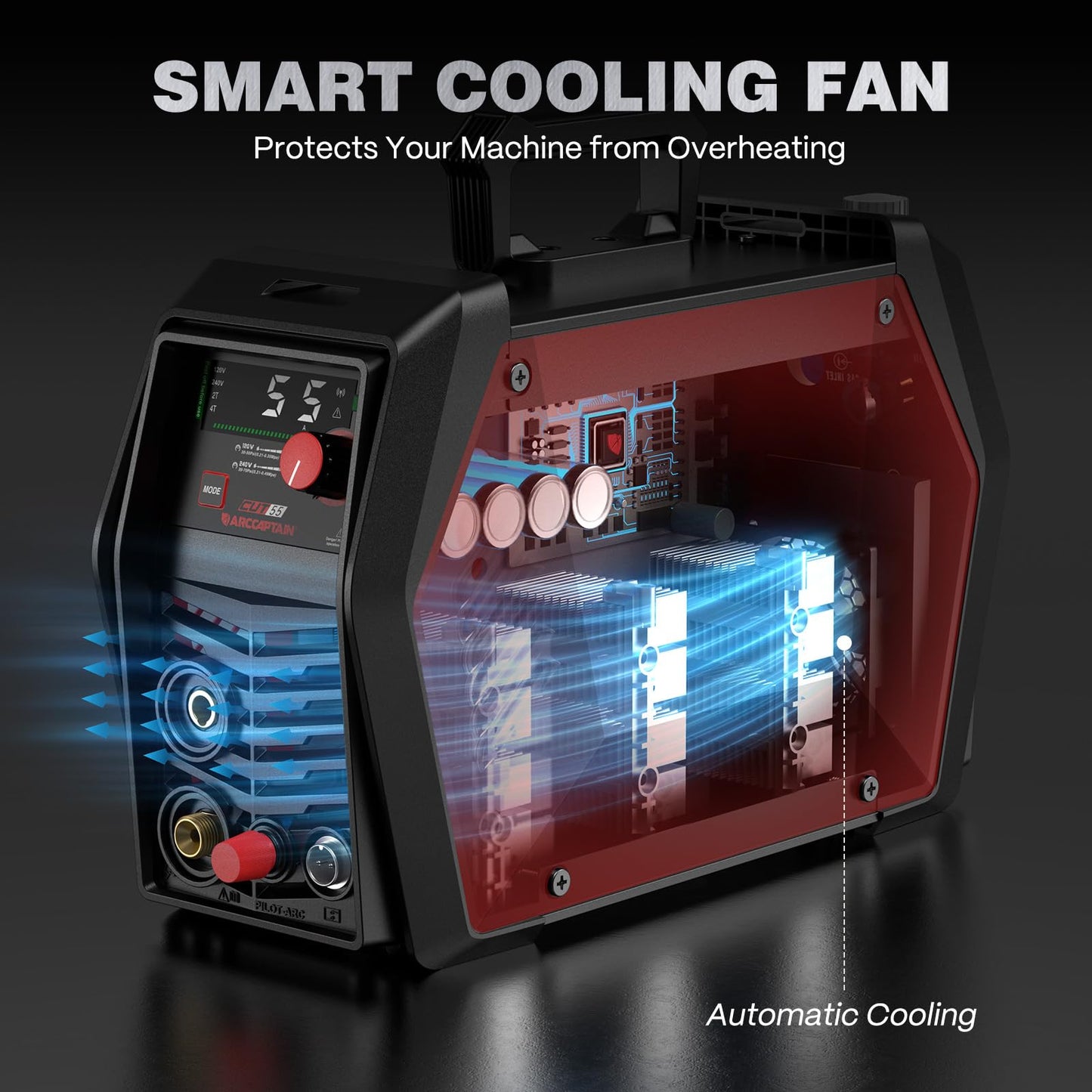 ARCCAPTAIN iControl CUT55 Pro Plasma Cutter, [APP Control] 55 Amp Non-Touch Pilot Arc 120V/240V Plasma Cutter Machine, Large LED Display and 2T/4T, 3/4 inch Maximum Cut, DC Inverter IGBT