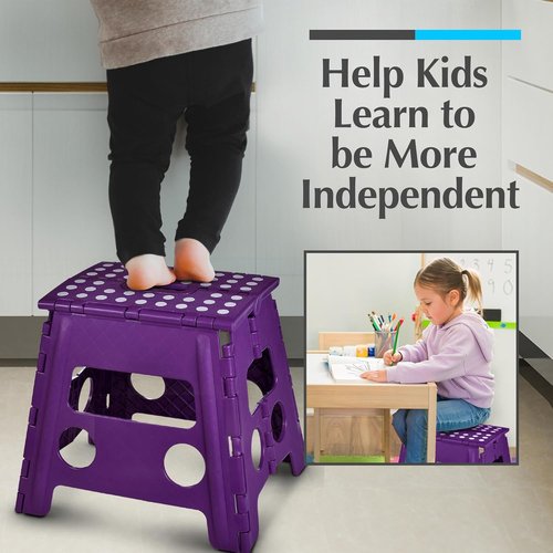 Handy Laundry Step Stool - 13 Inch Foldable Plastic Stool for Adults & Kids, Non-Slip & Portable - Purple