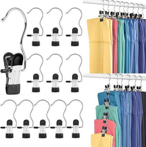 HOUSE DAY Metal Legging Organizer - Space-Saving Yoga Pants Hangers with Rubber Coated Clips | Pack of 60