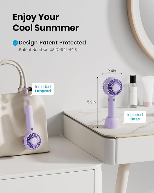 Gaiatop Mini Portable Fan - Small Yet Powerful 3-Speed Handheld & Desktop Design | USB Rechargeable, Purple