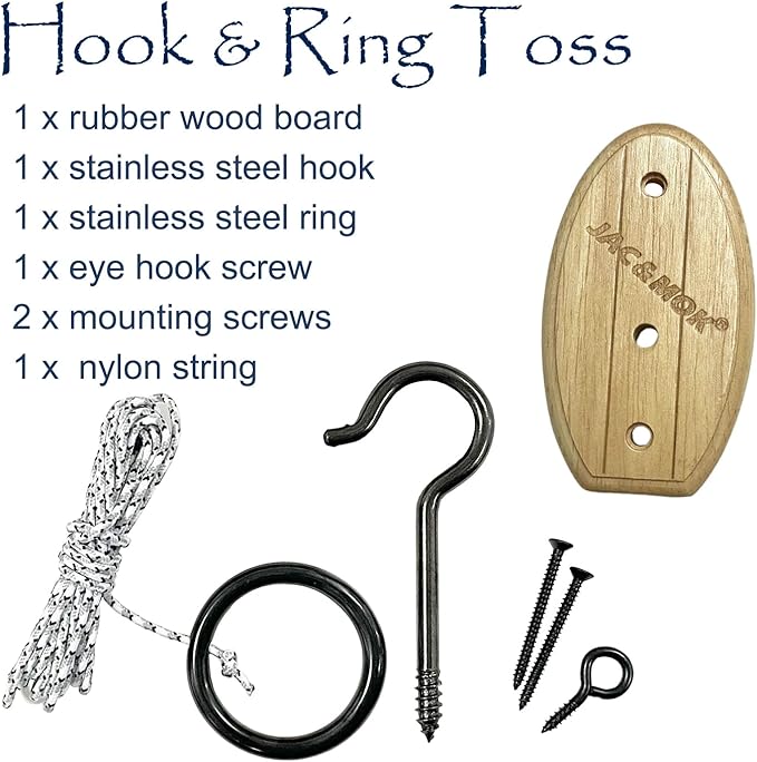 Hook and Ring Toss Game Swing Game DIY Kit -Stainless Steel Ring, Polyester Rope and Hardware