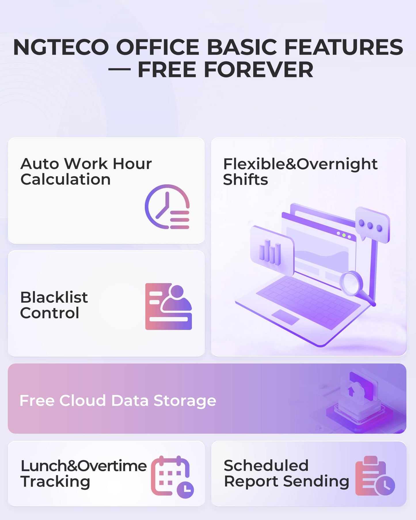 NGTeco Cloud-Based Time Clock for Small Business, 2.4GHz WiFi Attendance Machine with Remote Access, Free Software & iOS/Android App, Employee Punch Card System with RFID Cards, No Monthly Fee