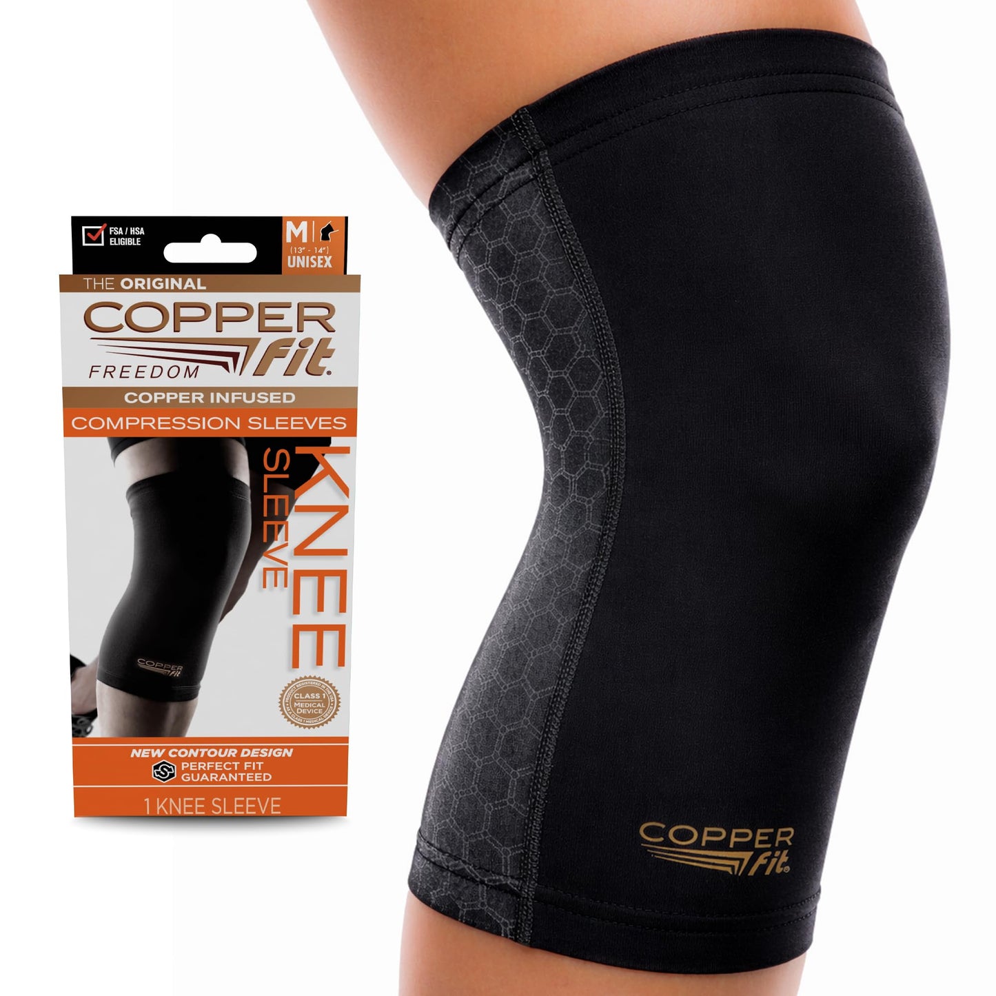 Copper Fit Freedom Unisex Knee Compression Sleeve, Large