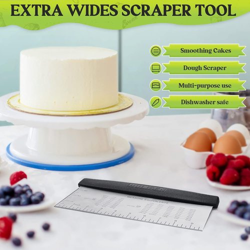 HULISEN Large Bench Scraper - 10-Inch Stainless Steel Dough & Pastry Cutter with Measuring Scale