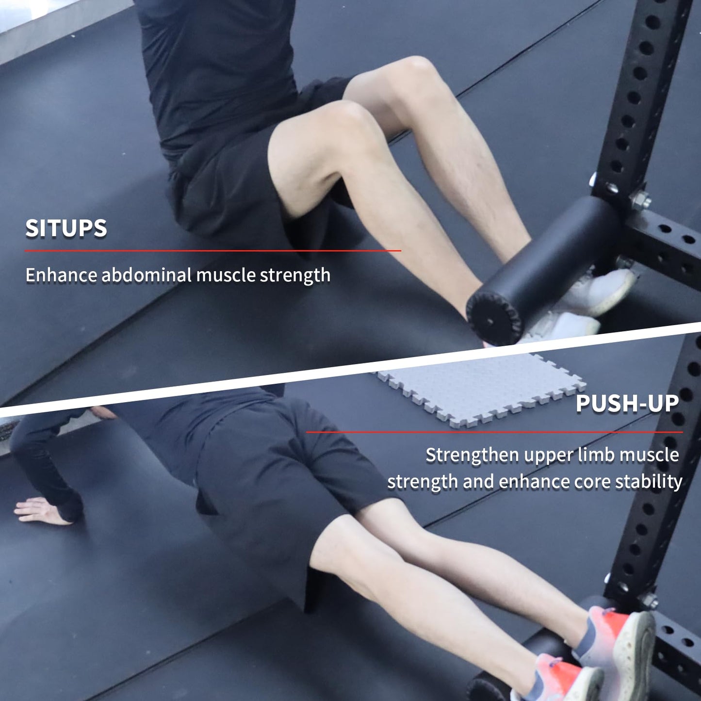CONBUT Single Leg Squat Roller / Nordic Hamstring Curl for Squat Rack Power Rack Attachments, Bulgarian Split Squat for Workout Equipment Home Gym Accessories （Foam diameter 3" / 75mm , for 0.7" / 18mm aperture)