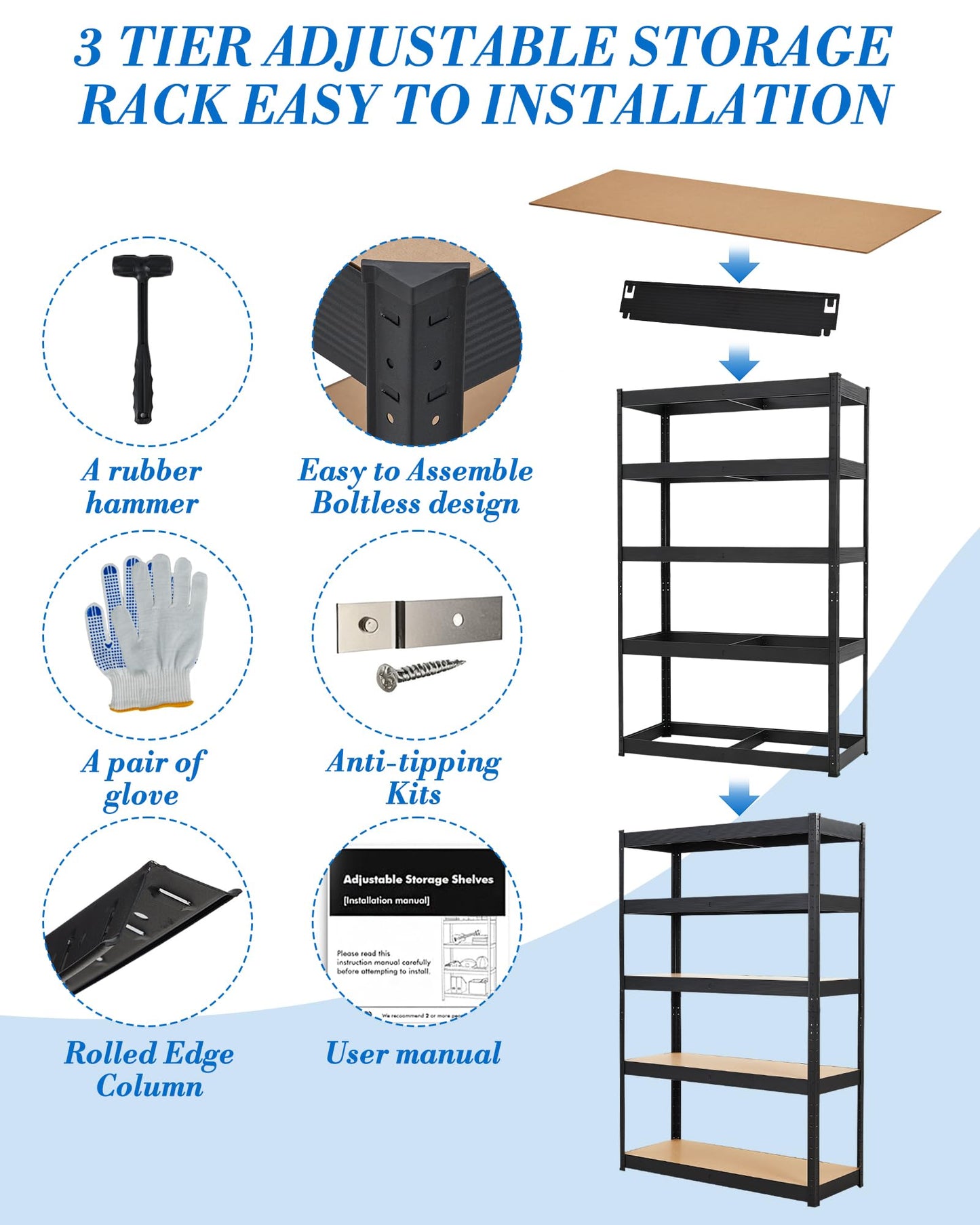 Garage Storage Shelves,60x24x72 Heavy Duty Garage Shelving Metal Adjustable Garage Shelves,5-Tier Adjustable Shelving Units,Loads 2000 LBS,Metal Storage Utility Racks for Warehouse,Pantry, Basement