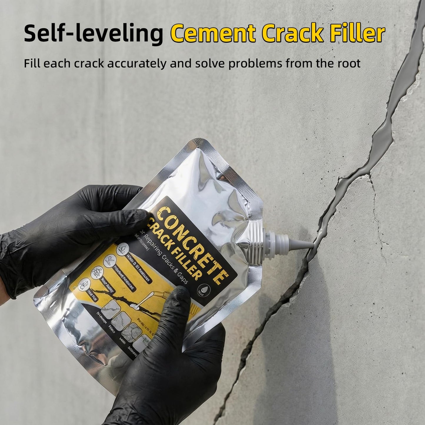 Pack of 4 Self Leveling Concrete Crack Filler, Cement Crack Filler, Waterproof & High Elasticity, Concrete Slab Repair for Driveway, Patio, Garage Floor, Sidewalk, Pool Deck (20 oz)