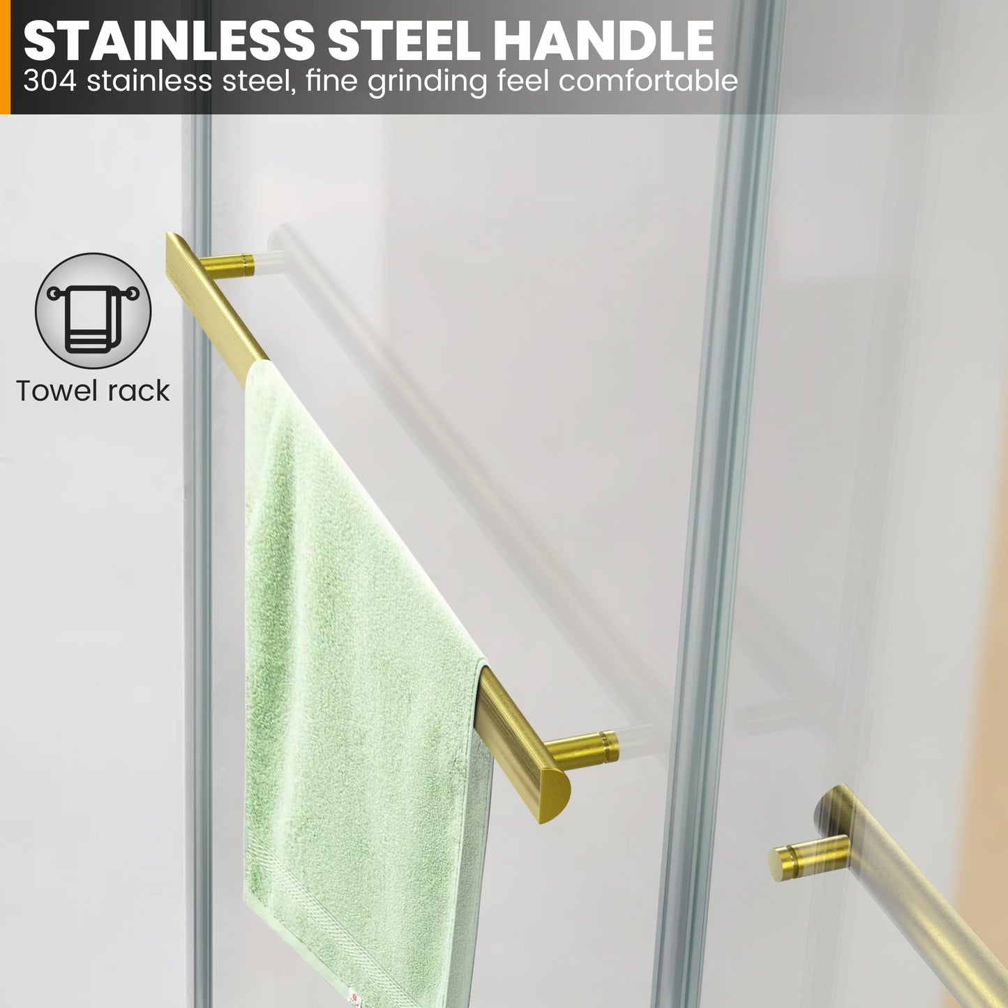 Bathroom Double Sliding Shower Door, 64" W × 76" H Frameless Shower Enclosure with 5/16"(8mm) Clear Tempered Glass Door, Brushed Gold Hardware, for Walk-in Bathroom