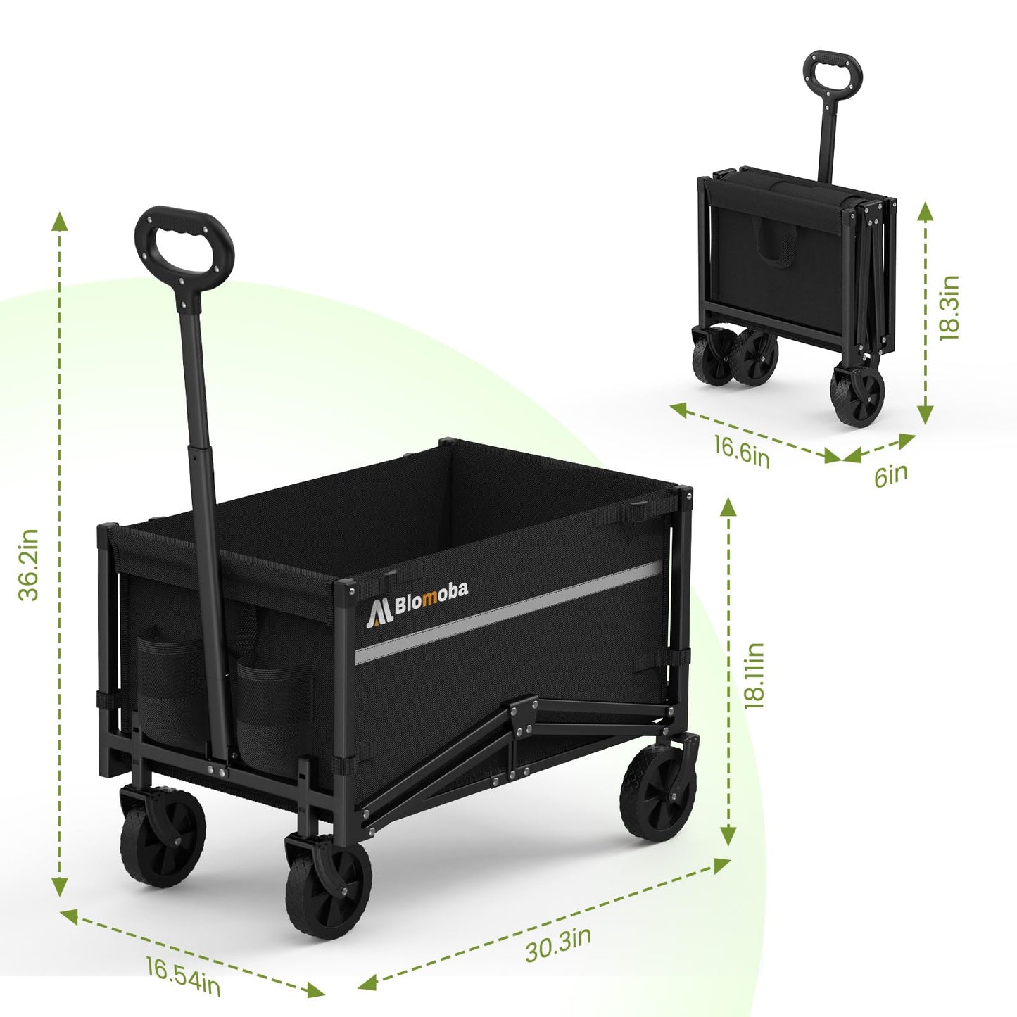 Blomoba Collapsible Wagon Cart, Flexible Handle, Portable Collapsible Wagon with All-Terrain Wheels 360° Rotation, 220LBS Heavy Duty Utility Cart for Garden Camping Grocery Sports Shopping Beach