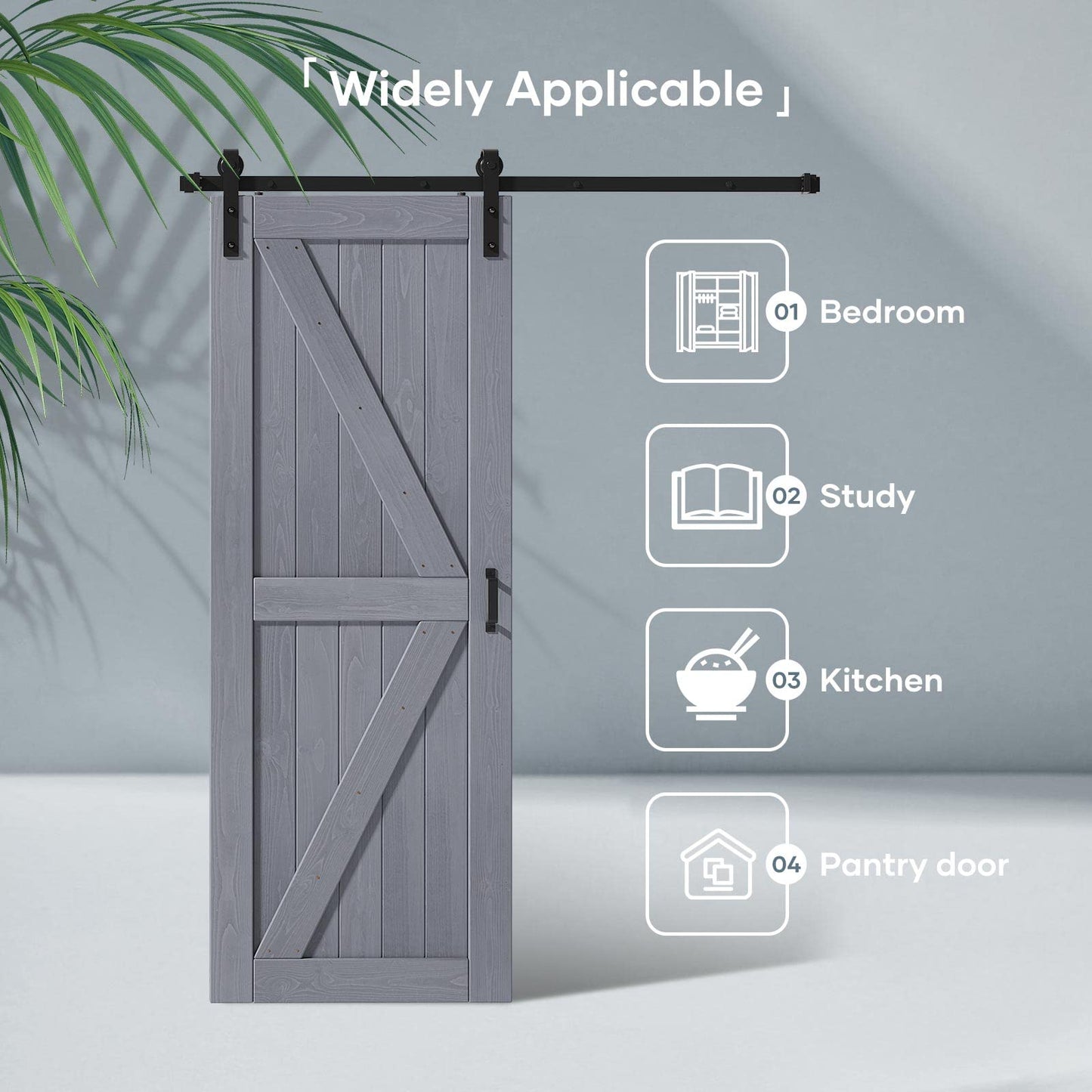 FREDBECK 30in x 80in Gray Wood Barn Door Slab with 5ft (60inch) Barn Door Hardware Track Kit Included, Double Surfaces,Simple Assembly is Required,K-Frame,Grey