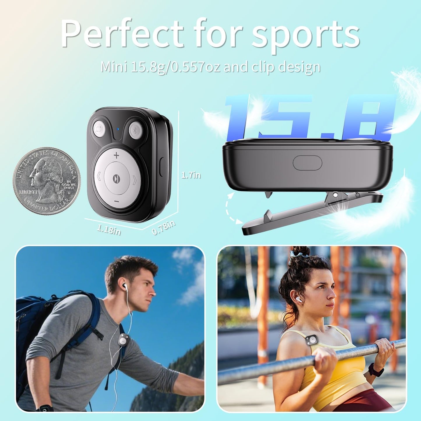 BEIGRAD MP3 5.3, 64GB Mp3 Mini Player with Bluetooth Portable Music Player with Sports Clip, OTG Function, Player NO