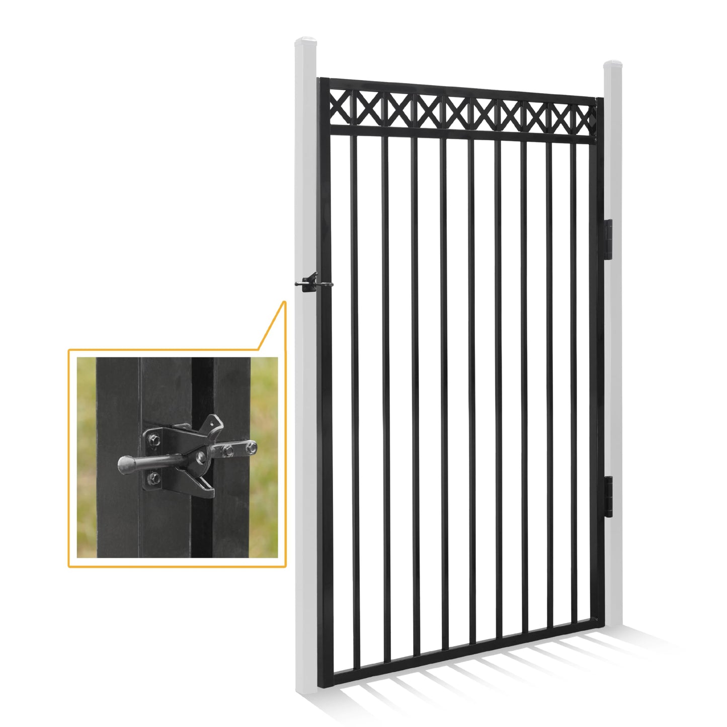 Fencer Wire Heavy Duty Flat Top X-Pattern Decorative Fence Gate, 6FT Height x 4FT Width Outdoor Fence Gate, Outdoor Anti-Rust Metal Steel Gate for Fencing Barrier, Garden Gate with Gate Lock