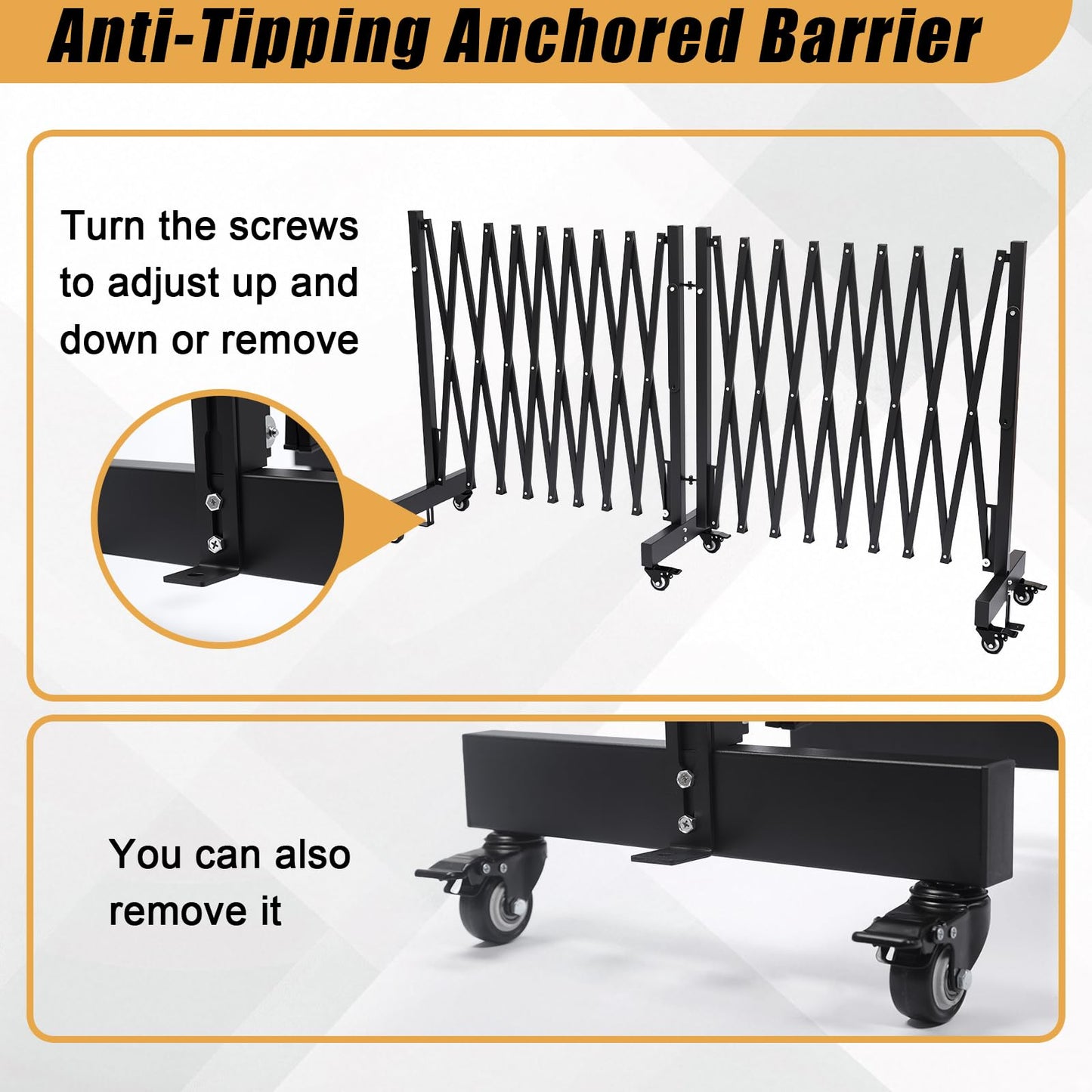 20.5FT Industrial Expandable Barricade, Retractable Metal Safety Gate with Wheels, Adjustable Traffic Fence for Construction Sites, Traffic Control, Warning Lines, Elevators, garages.