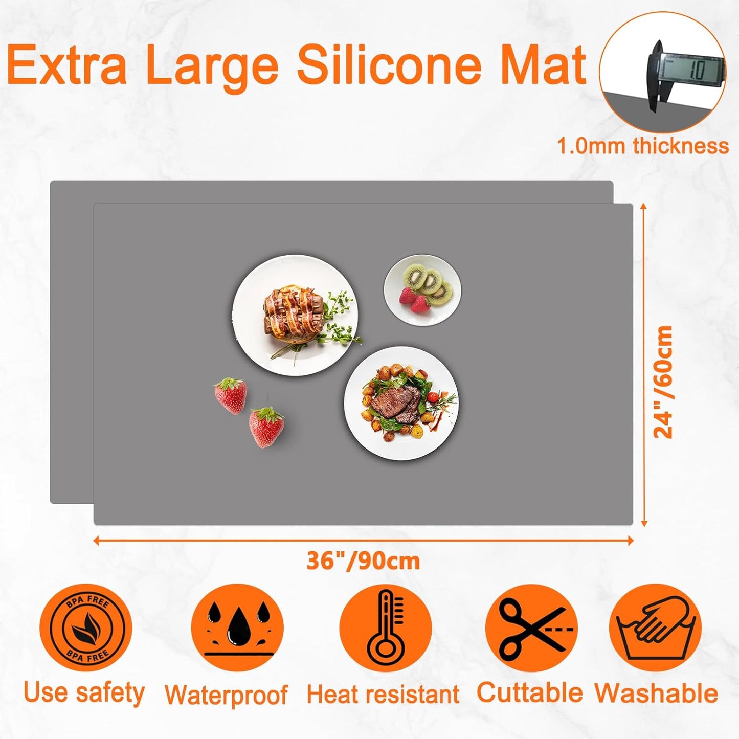 Skiennix Large Silicone Kitchen Mats - Heat Resistant & Waterproof Countertop Protectors | 36''x24'' Dark Gray (2 Pack)