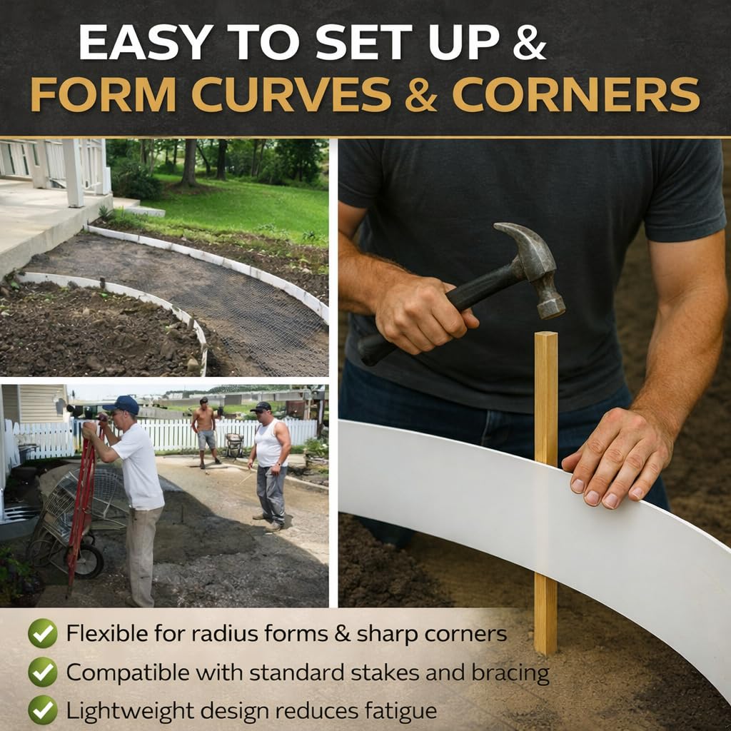 Plastic Flex Forms for Concrete Flatwork & Curbs Set (10 5" x 8' Pieces, 5" x 80' Total) Walttools