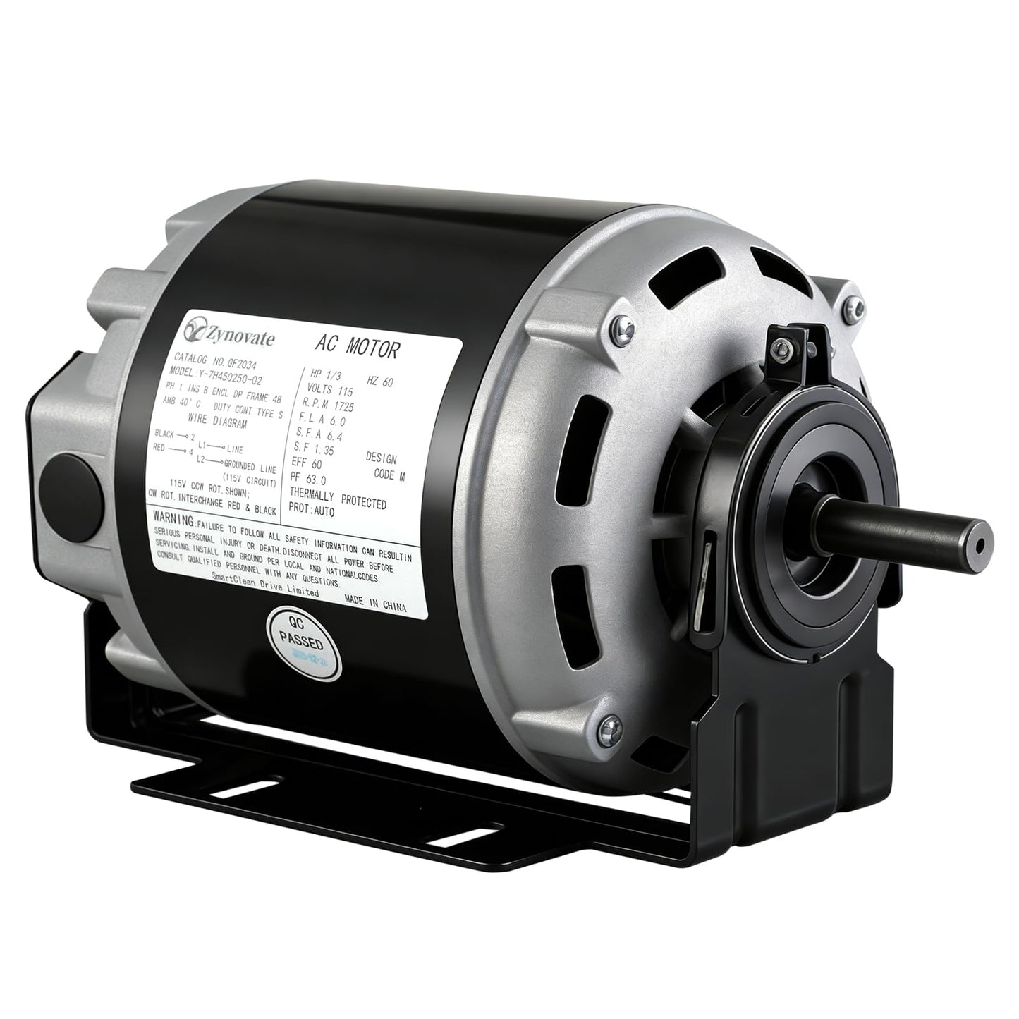 GF2034 Blower Motor, 1/3 HP 115V 60Hz 1725RPM 48 Frame, Belt Drive Compatible with Packard 45013, AO Smith/Century 316P169, Emerson 8100, GE BF-4706, Universal 805, Baldor RSP2442, Carrier HC41DE114