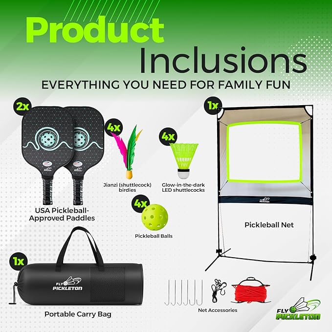 Portable Multi-Sport Glow in The Dark Paddle Game with Net – Premium USA Approved Paddles -Backyard & Indoor/Outdoor Family