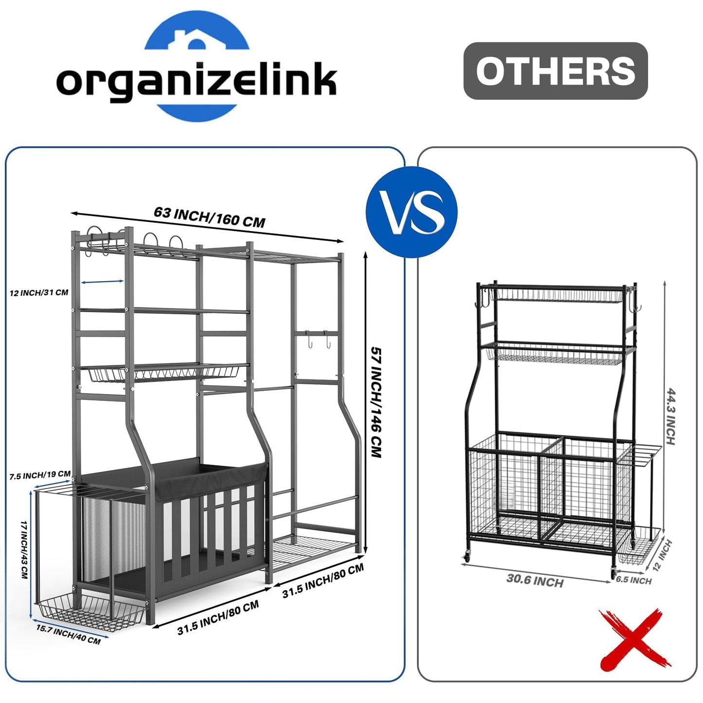 organizelink Heavy Duty Garage Sports Equipment Organizer, All-in-One Golf Bag Storage Rack & Multi-Sport Ball Holder for Basketballs, Bats & Kids Toys, Indoor/Outdoor Free Standing Gear Bin