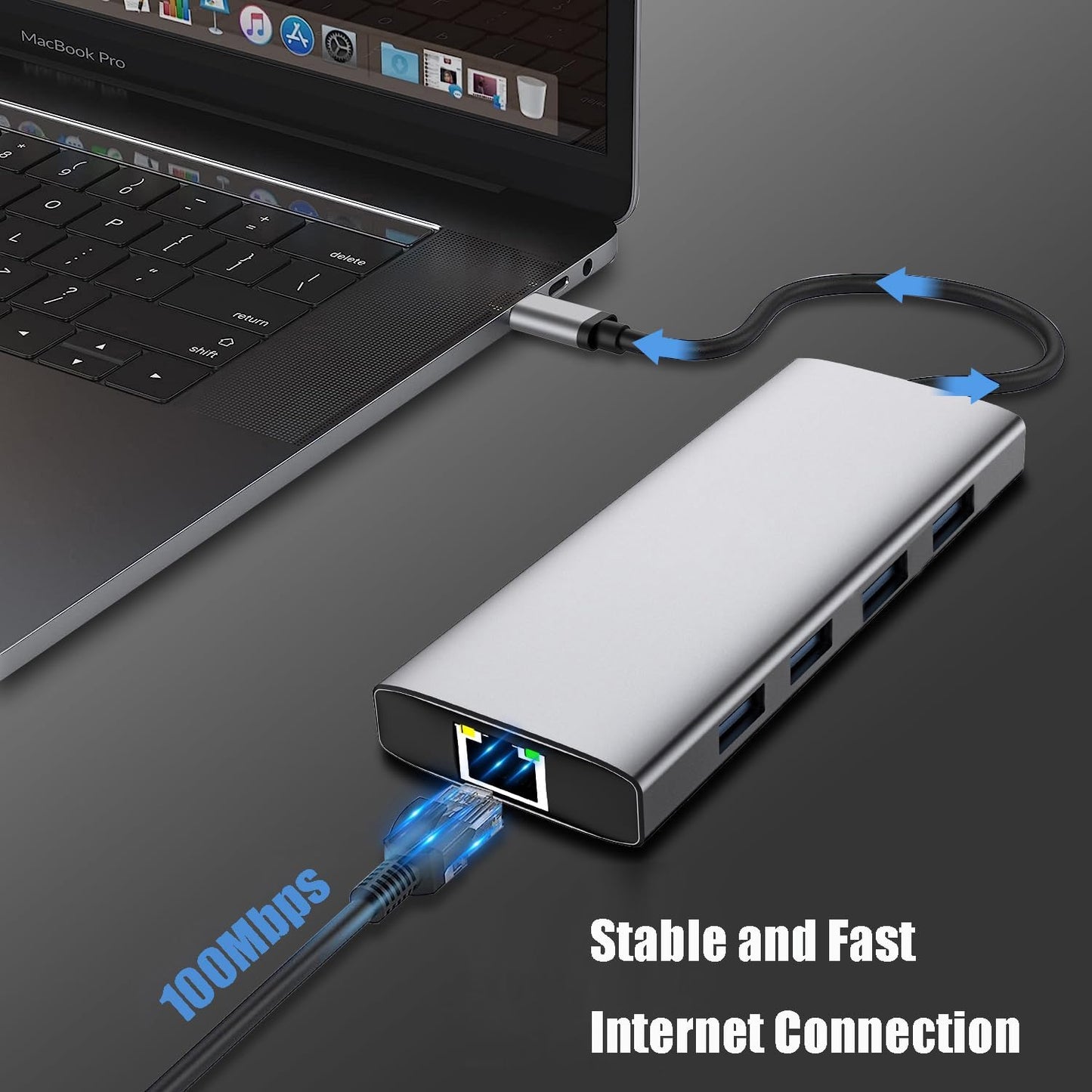 SZPACMATE 10-in-1 4K USB3.0, RJ45 USB C HUB Dongle, USB C Adapter Docking Station with HDMI, Type C PD, USB C Data