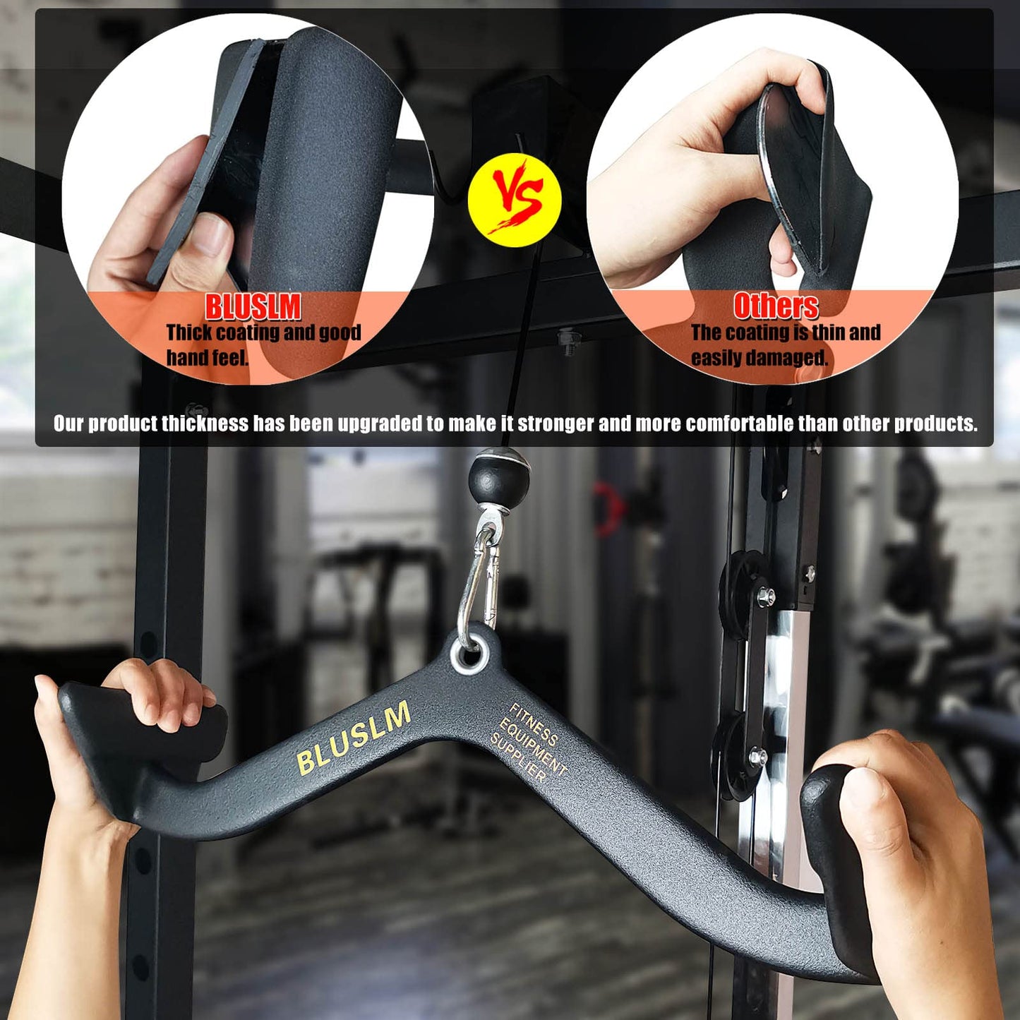 BLUSLM LAT Pull Down Bar for Cable Machine, LAT Pulldown Attachments T-bar V-bar Cable Attachment for Gym, Back Tricep Strength Training Handle