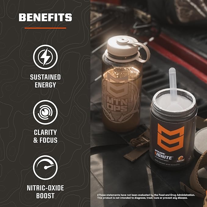 MTN OPS Ignite Energy Drink Powder, Gluten Free Nootropic Supplement Drink Mix, L Arginine, L Citrulline, Caffeine & Nootropic Sugar Free Drink Mix, 45 Servings, Hush Summit Surge