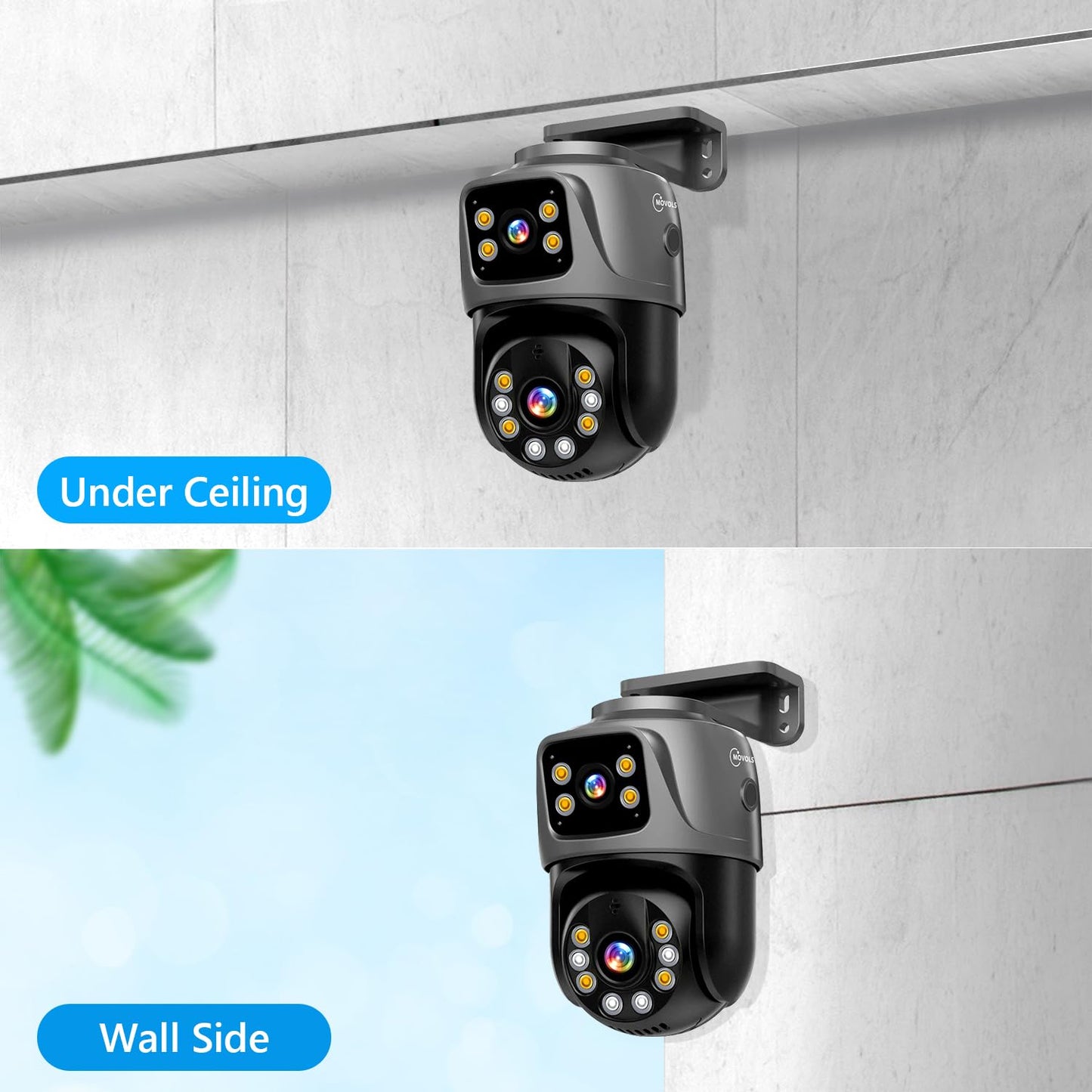 MOVOLS Dual-Lens PoE Security Camera System, 4 x 6MP Pan/Tilt 360 Camera Outdoor, Person/Vehicle Detect, Spotlight Siren, Color Night Vision, 16CH, 8 PoE Ports NVR with 1TB HDD