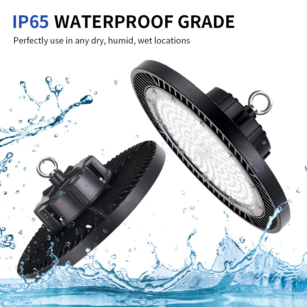 Gugsey Led High Bay Lights 200W - 28000lm 5000K Super Bright Waterproof Led Shop Lights with Plug 5' Cable and Hook Ring, Garage Light for Factory Gym Warehouse Workshop（4 Pack）