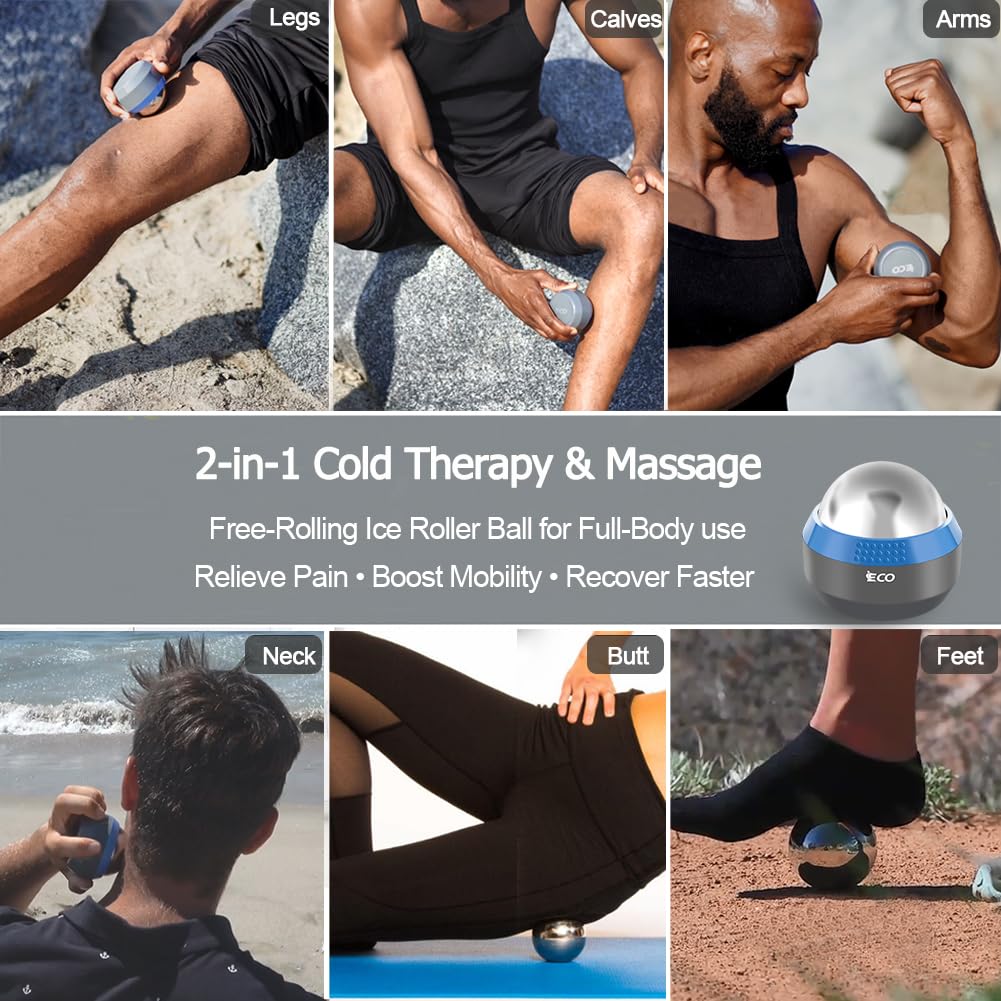 iECO Cold Massage Roller Ball - Ice Roller Ball for Muscles Deep Tissue, Cold & Heat Therapy, Plantar Fasciitis Roller