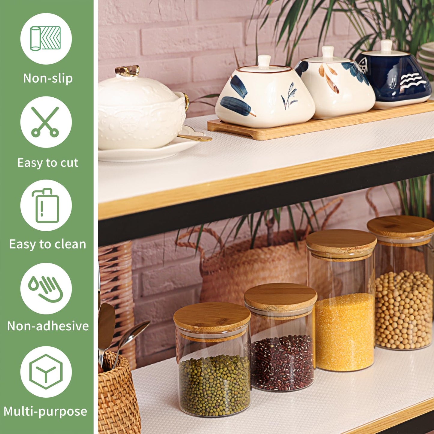 wohomuke Shelf Liners 11 inch x 20 ft Kitchen Cabinets Liner Non-Stick Drawer Liners Drawer Mats EVA Protector Shelving Cupboard Lining (White, 11 inch x 20 ft)