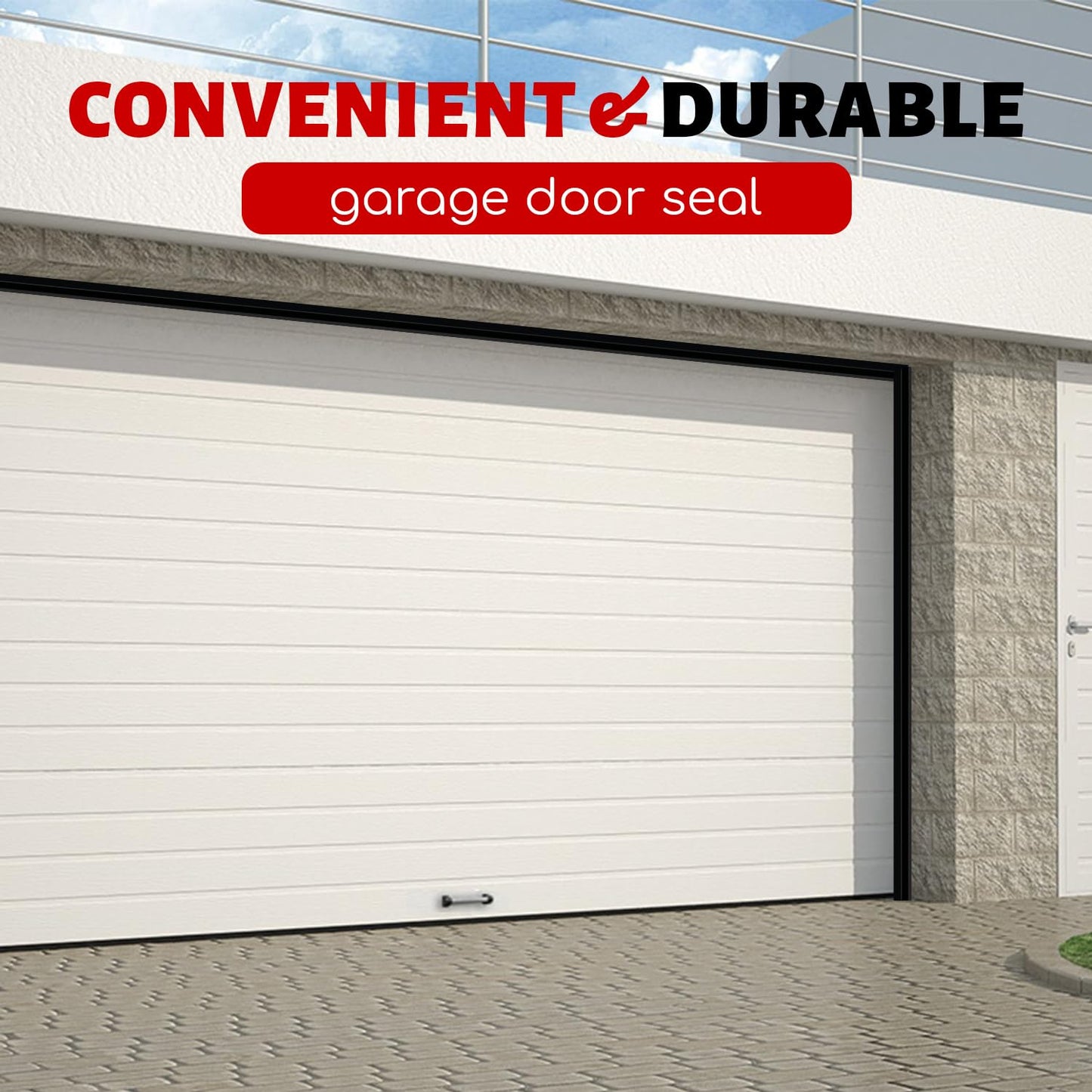 Garage Door Seal Top and Sides Seal Strip, 40FT Universal Garage Door Weather Stripping, Durable Garage Door Bottom Seal Replacement with Adhesive Backing and Screws (Black, 40FT)
