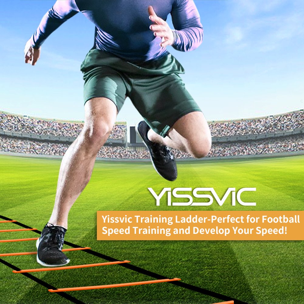 YISSVIC Agility Ladder and Cones 20 Feet 12 Adjustable Rungs Fitness Speed Training Equipment,1 Carry Bags, 10 Cones, 4 Stakes, Basketball, Soccer (20 feet Orange)