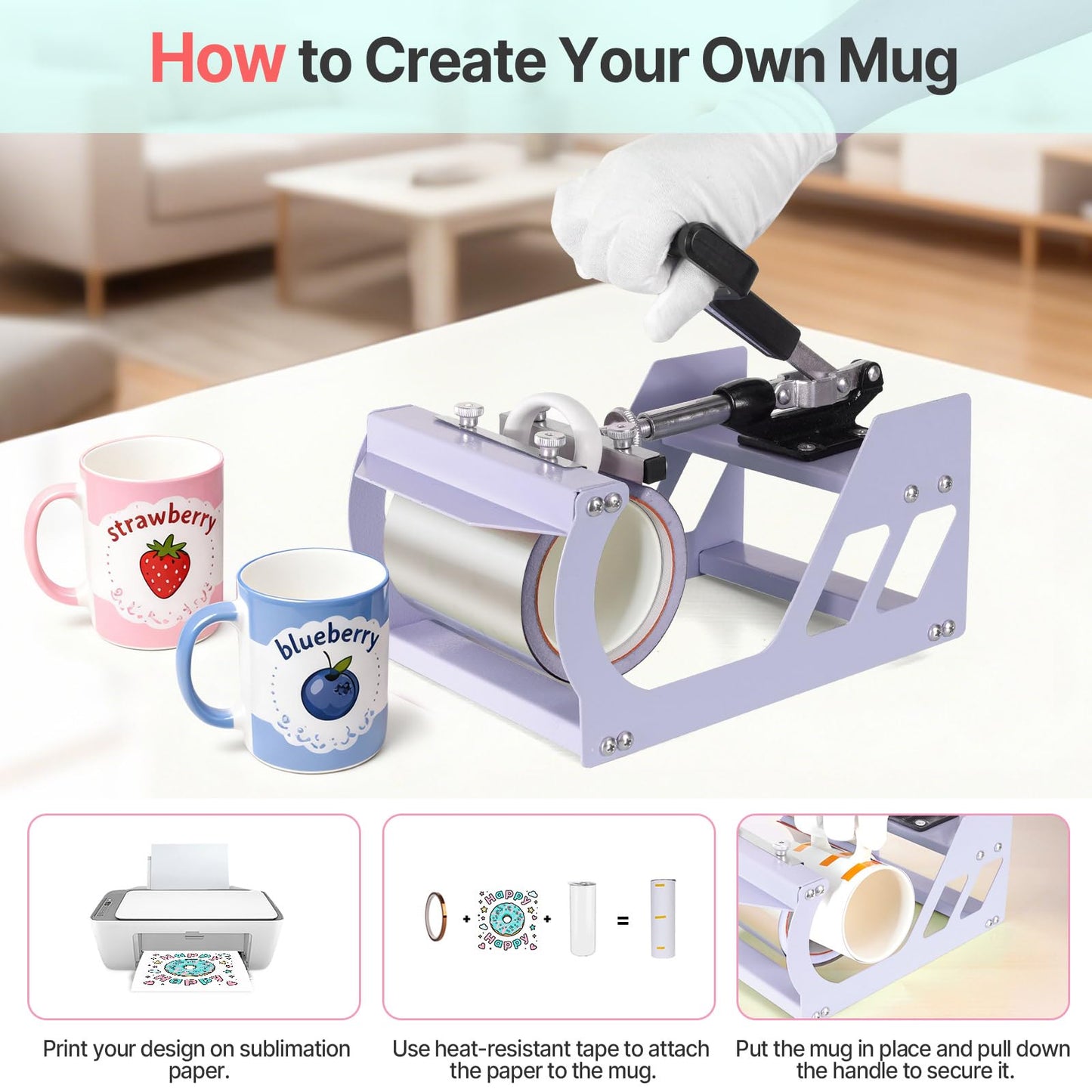 Slendor Heat Press Machine 12x15 inch, 5 in 1 360-Degree Swing Away Digital T Shirt Pressing Machine Multifunction Heat Transfer Sublimation Combo for T Shirts Mugs Hat Plate Cap, Lavender