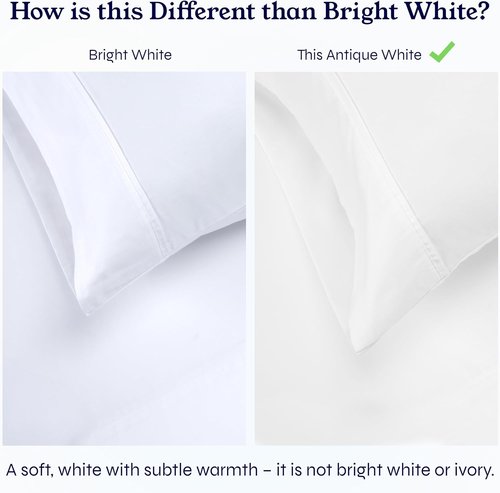California Design Den King Size Sheets Set - 100% Cotton, 400 Thread Count, Soft & Breathable | Antique White, 2-Pack